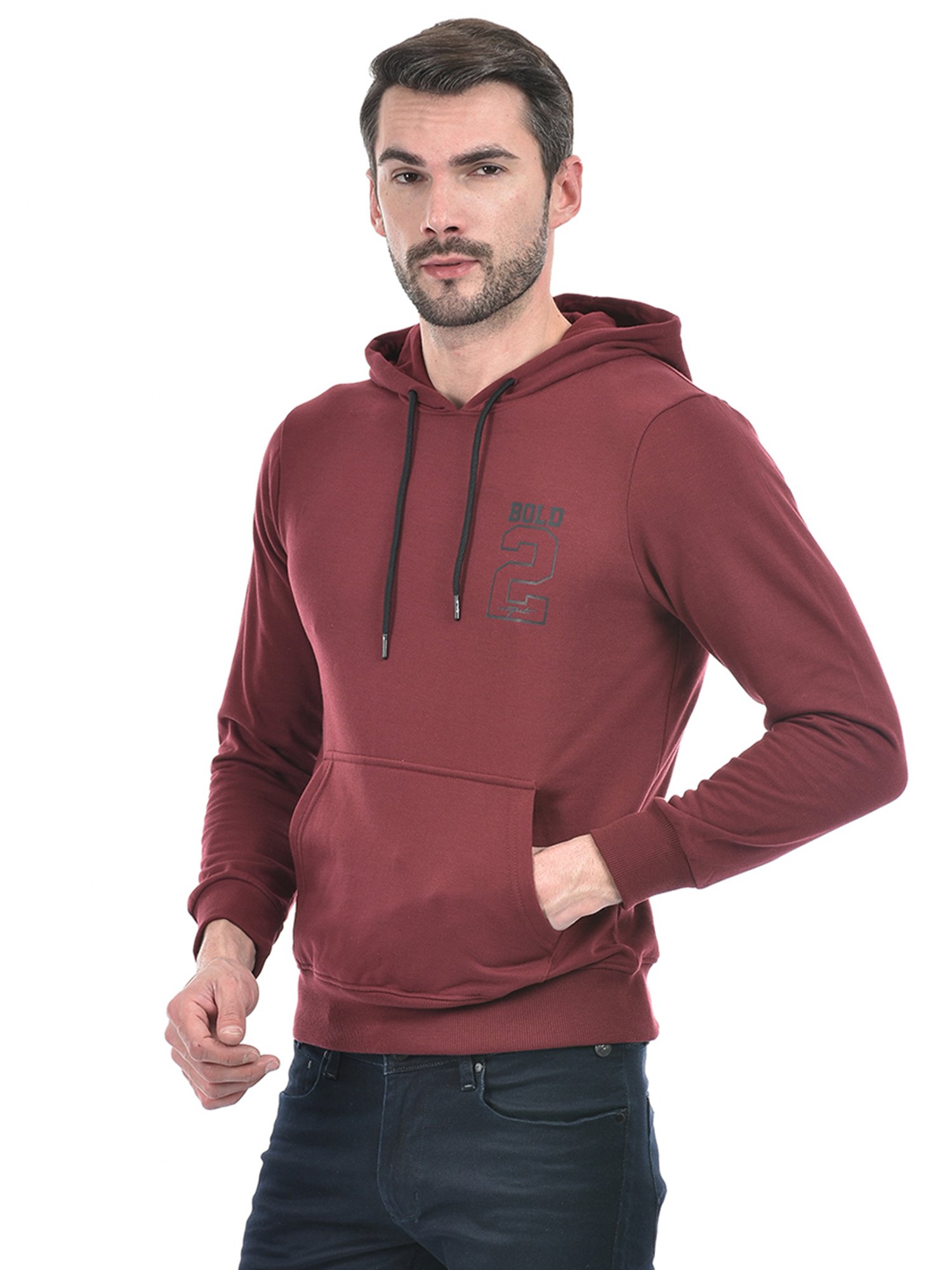 Integriti Maroon Regular Fit Printed Hooded Sweatshirt