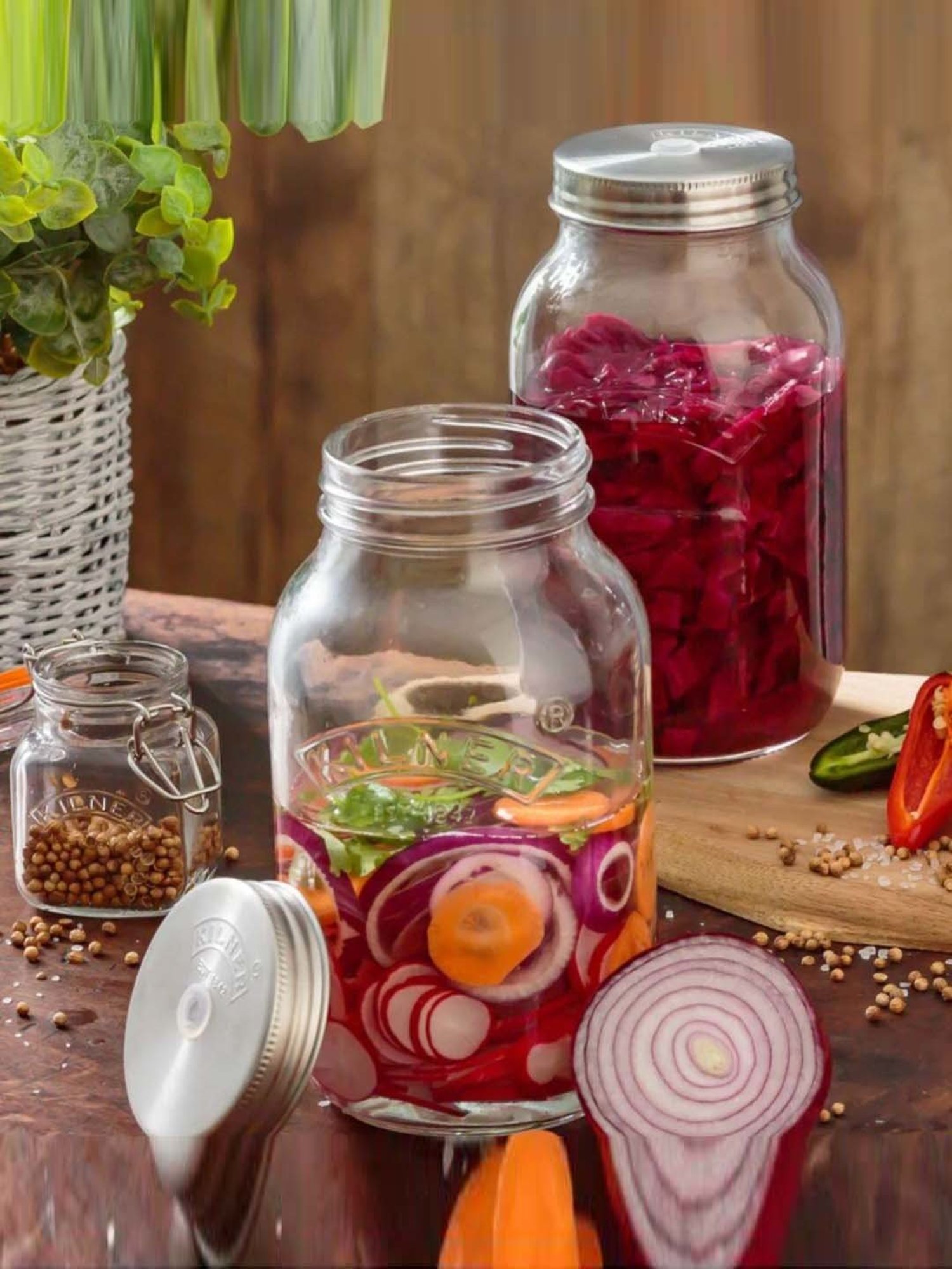 Kilner Transparent Stainless Steel Small Fermentation Jars (1 L)