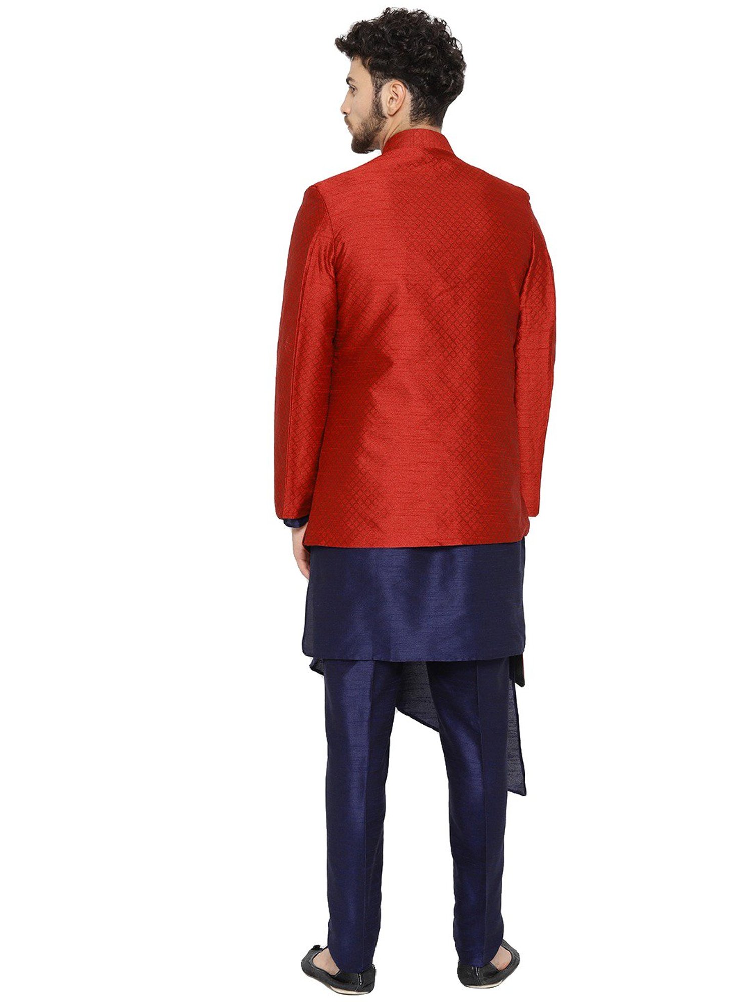 SG RAJASAHAB Navy & Maroon Regular Fit Printed Kurta Set