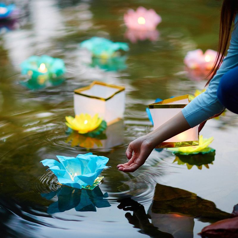 6ct Floating Lotus Paper Lantern Turquoise