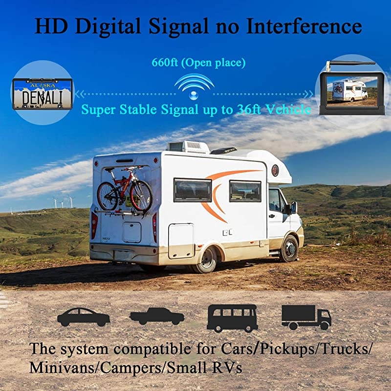 Y26 HD 1080P Digital Wireless Backup Camera System Kit 5 Monitor Hitch Rear View License Plate Camera for TrucksCampersVansCars HighSpeed Observation System