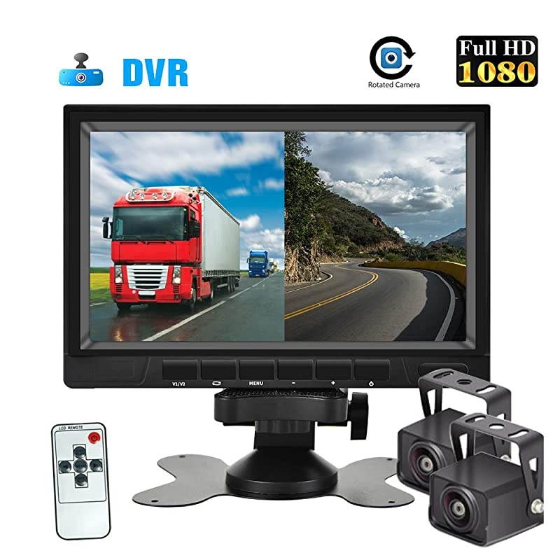 Backup Camera System Rearview Mirror with DVR Function 1080P HD 7 Inch Monitor Waterproof Night Vision Rear Veiw Camera for Truck Trailer Heavy Box RV Camper Bus 12V36V