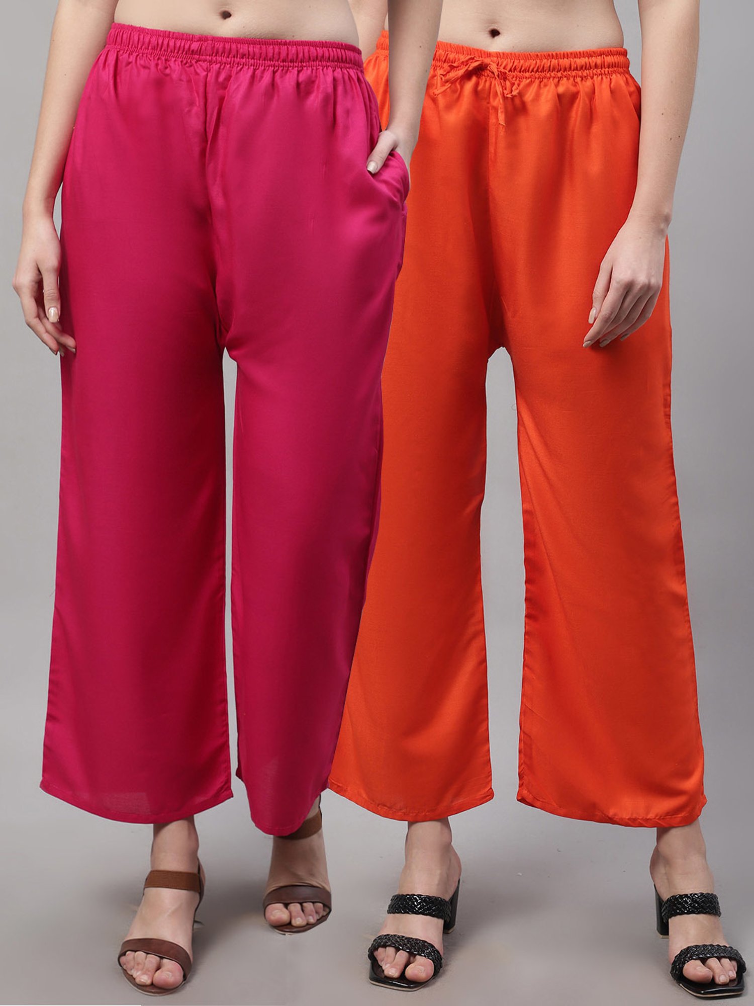 Gracit Fuchsia & Orange Rayon Palazzos - Pack of 2