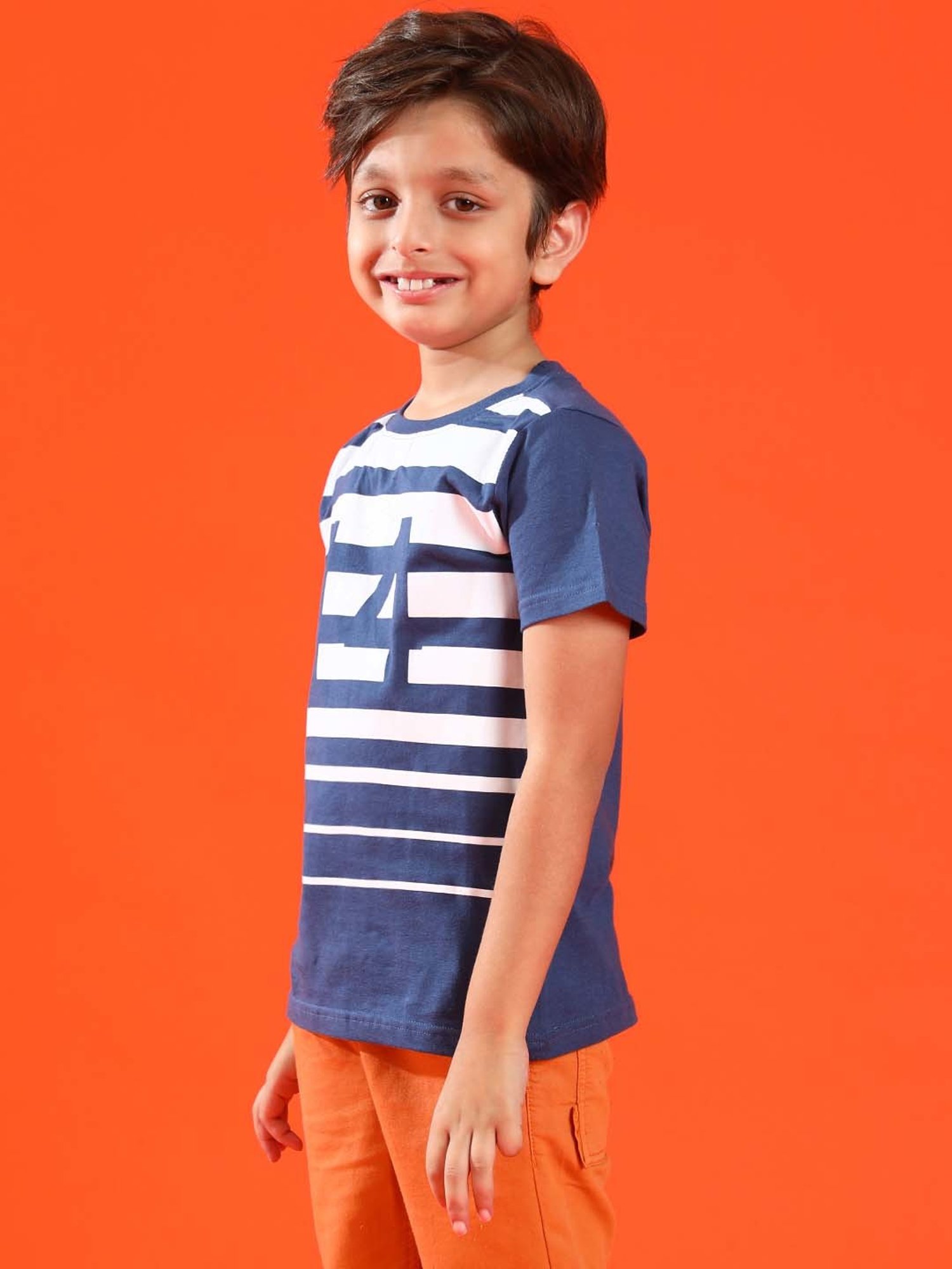 Tales & Stories Kids Navy & White Cotton Printed T-Shirt