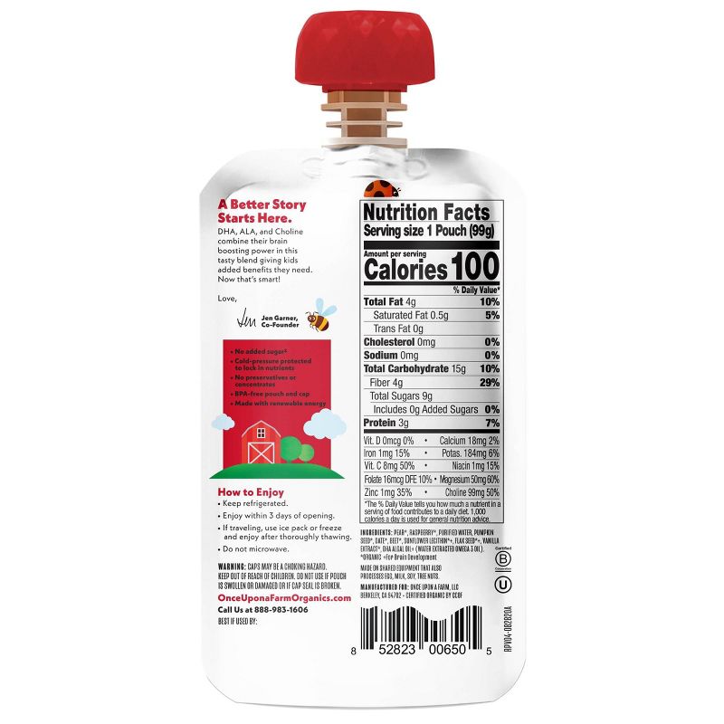 Once Upon a Farm Organic Ras-Pear-y Vanilla Smart Blend 12+ Months - 3.5oz Pouch