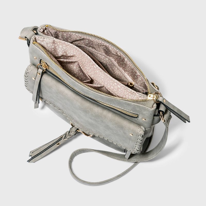 VR NYC Braided O-Ring Messenger Crossbody Bag - Light Gray