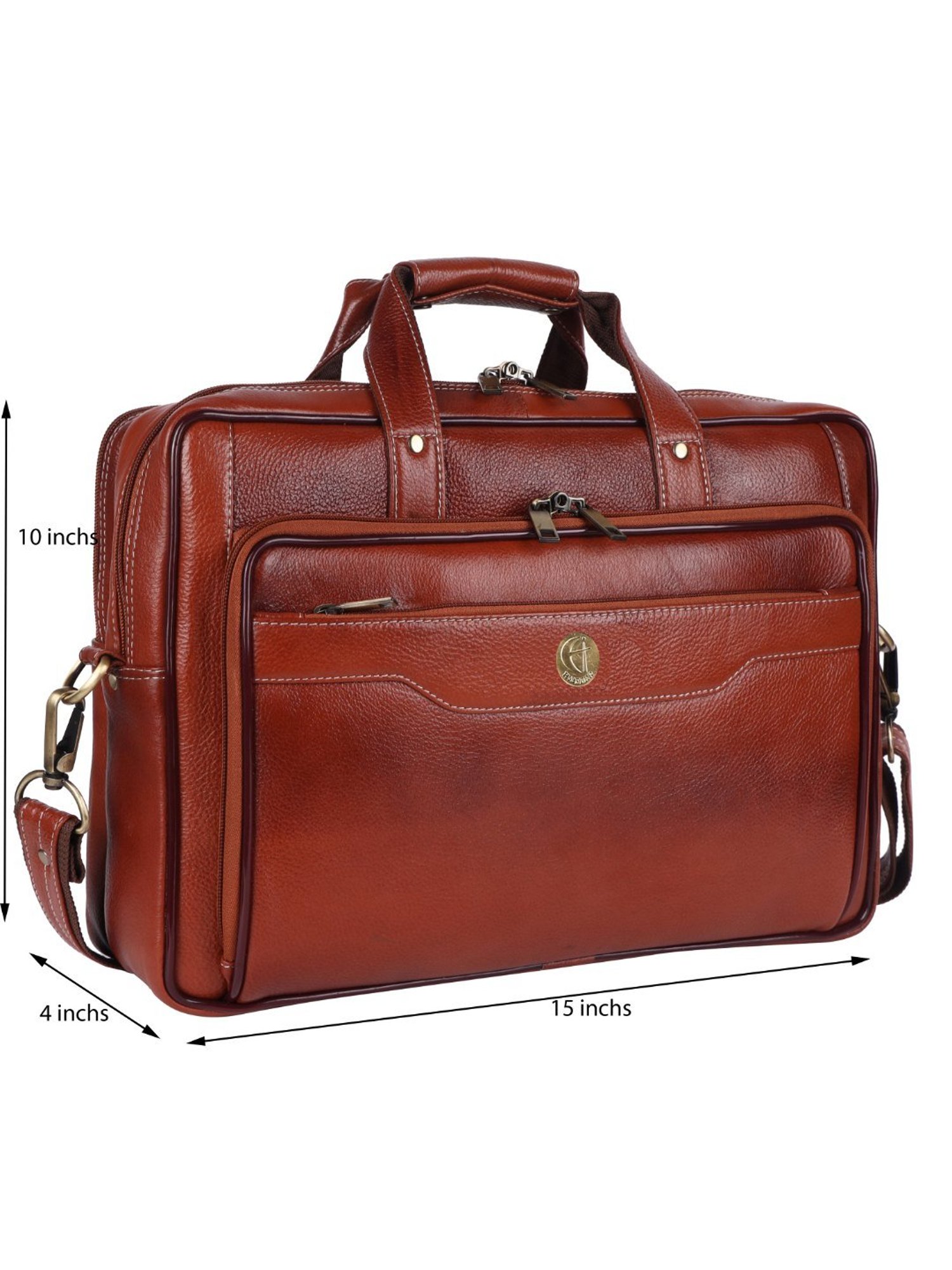 HiLEDER Pure Genuine Premium Stylish Briefcase Laptop Messenger Bag for Men and Women, Tan