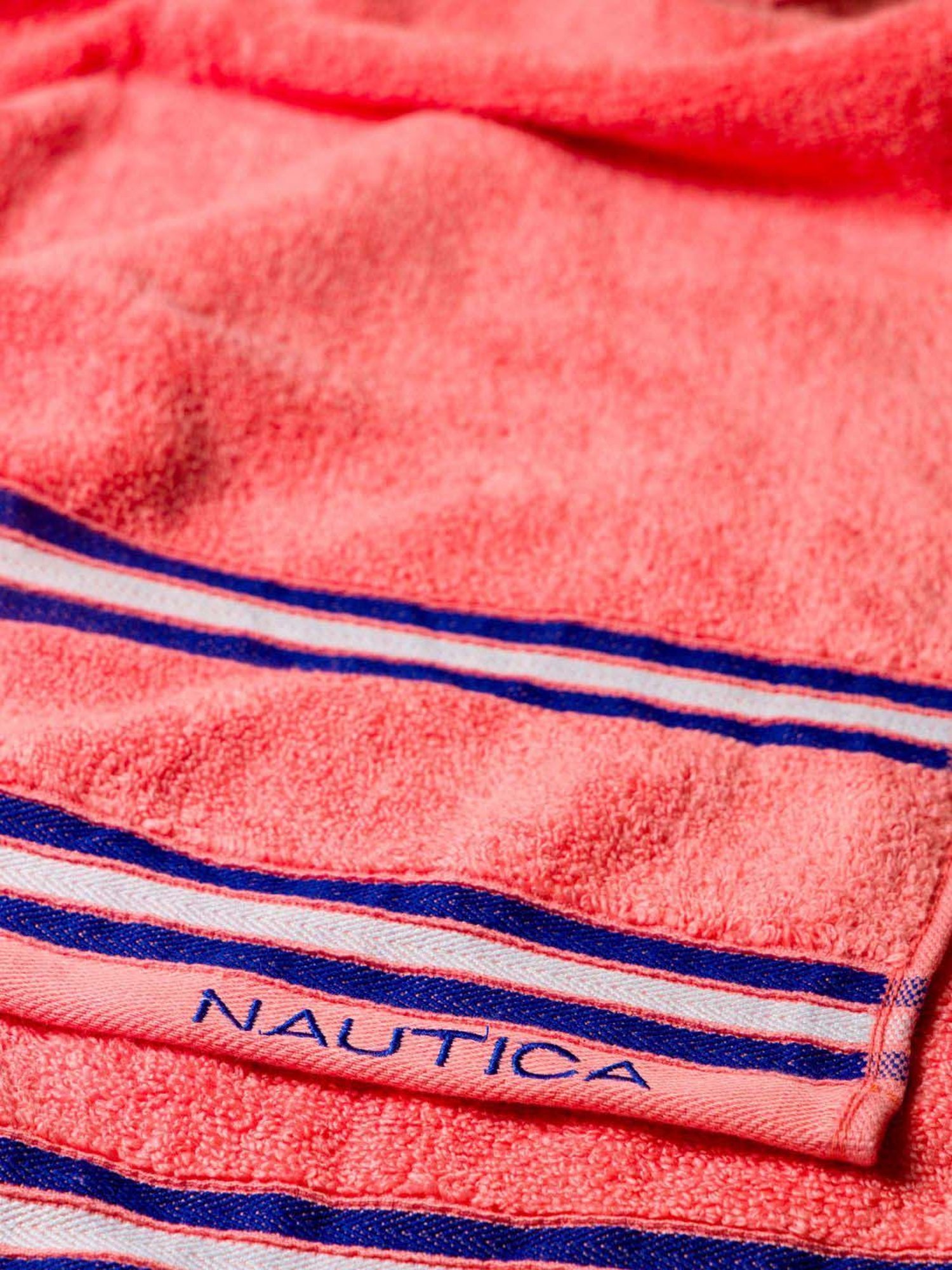 Nautica Vintage Crew Stripe Beige & Coral Cotton 500 GSM Super Soft Zero Twist Face Towel - Set of 8