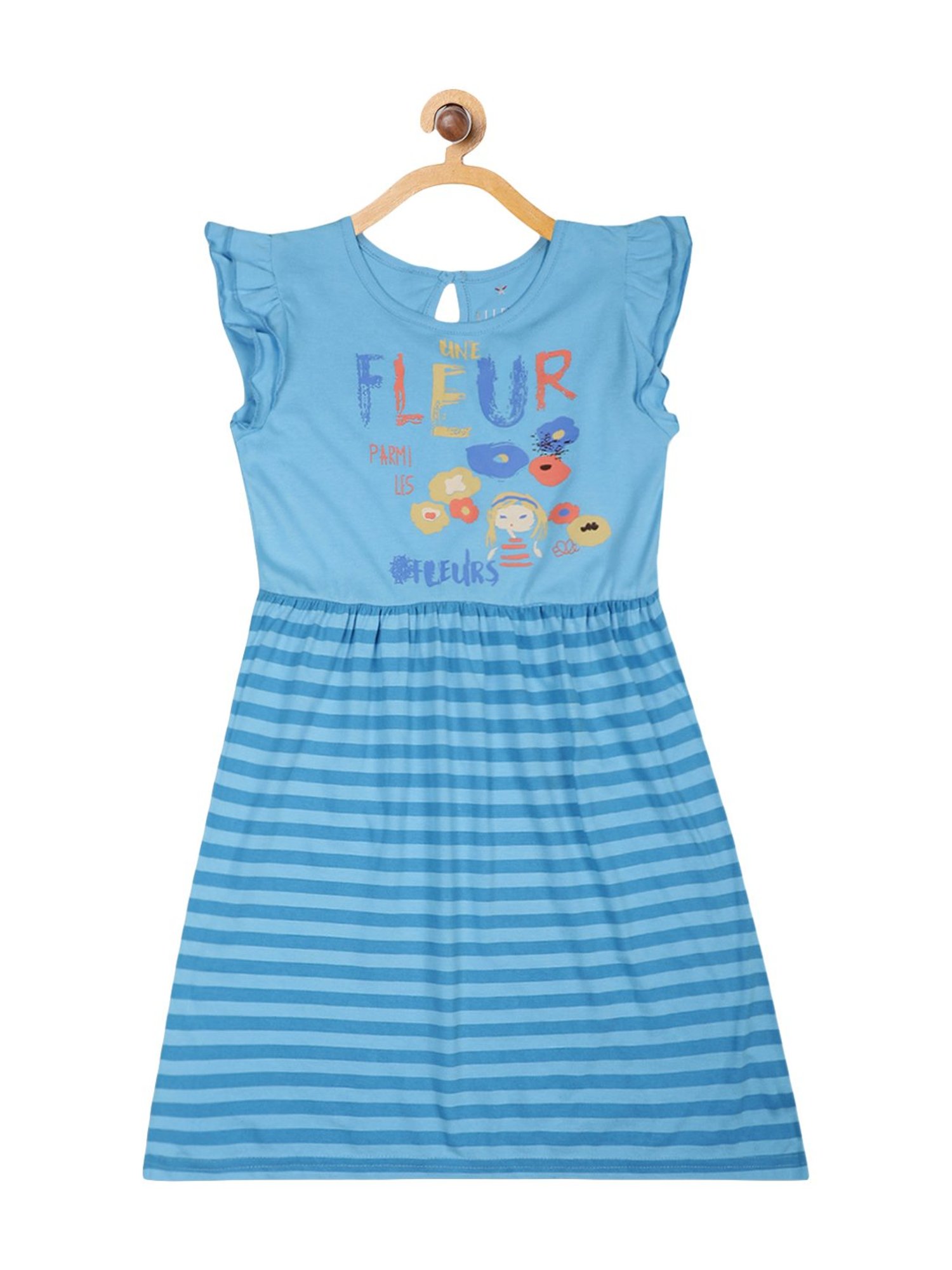 Elle Kids Blue Cotton Striped Dress