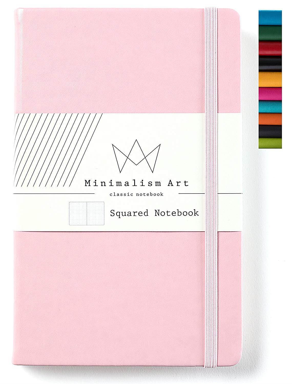 Minimalism Art | Classic Notebook Journal, Size: 8.3" X 11.4", A4, Pink, Squared Grid Page, 192 Pages, Hard Cover/Fine PU Leather, Inner Pocket, Premium Thick Paper-100gsm | Designed in San Francisco