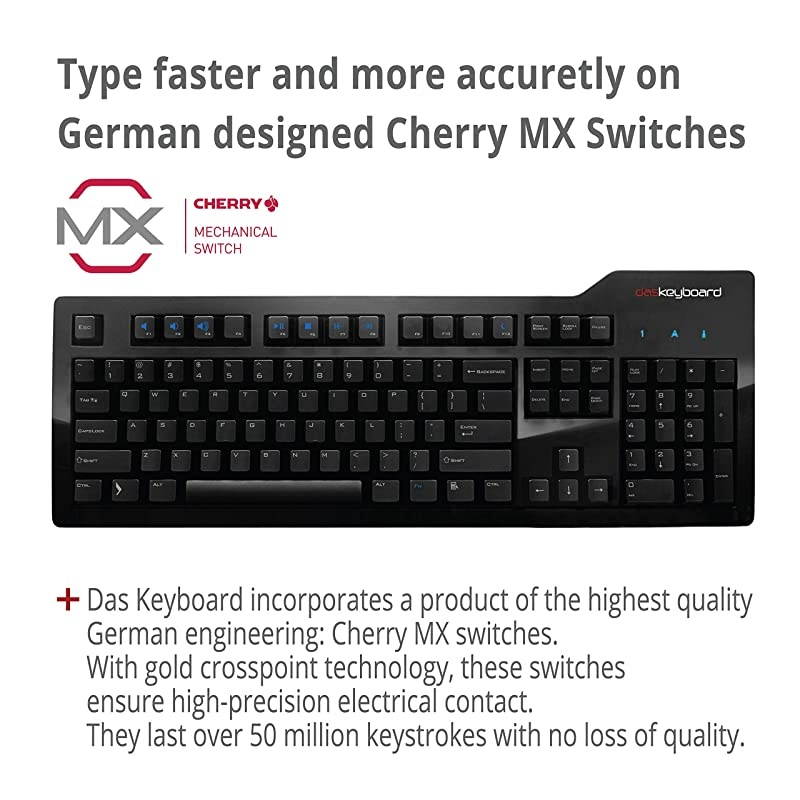 Model S Professional Mechanical Keyboard High Performance Clicky Tactile Feedback Enhanced 104 Key Layout Laser Etched Keycaps to Prevent Fading Cherry MX Blue Switches Ultra Sleek Design