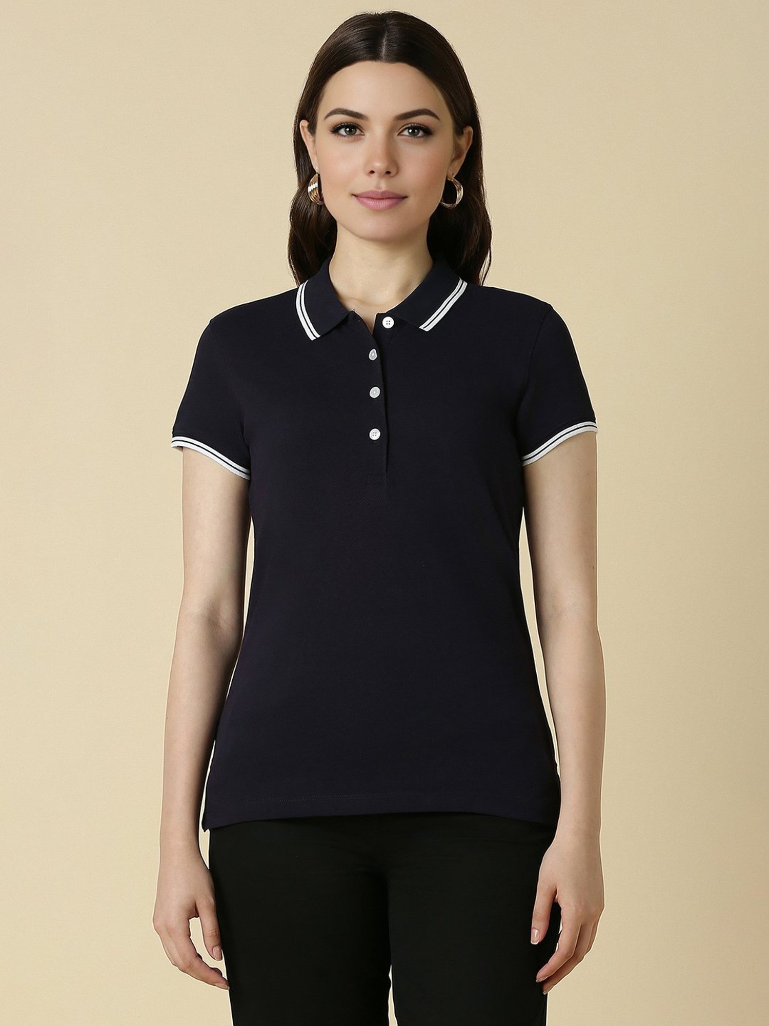 Allen Solly Navy Cotton Regular Fit Polo T-Shirt
