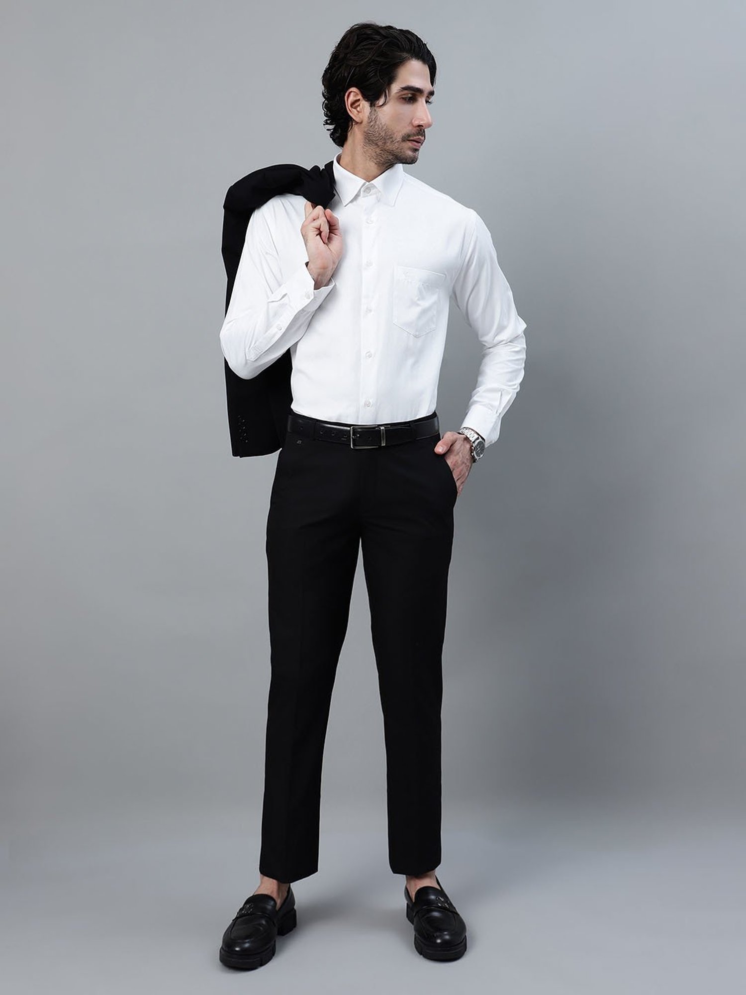 Cantabil Black Poly Viscose Regular fit  Trousers