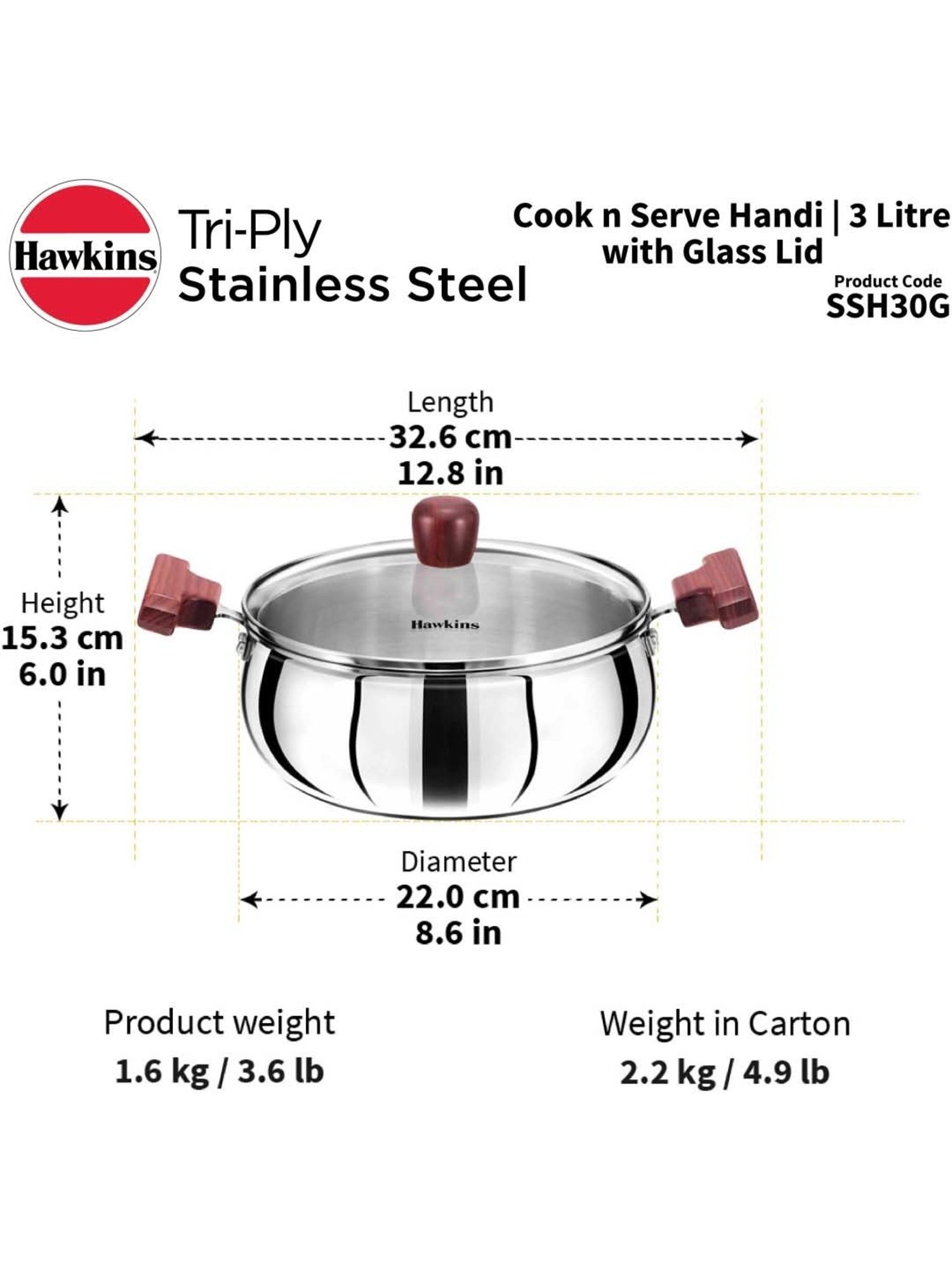 Hawkins Silver & Transparent Stainless Steel 19 cm Gas Compatible Handi With Lid (2 L) - Set of 1