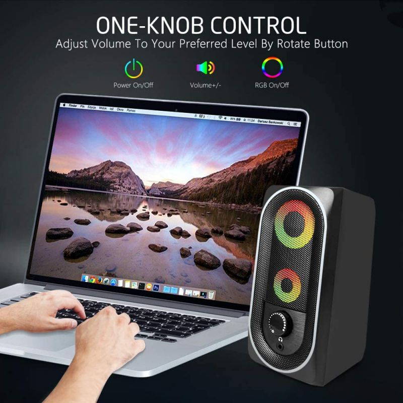 Computer Speakers, 2.0 Stereo Volume Control with RGB Light USB Powered Gaming Speakers for PC/Laptops/Desktops/Phone/Ipad/Game Machine (5Wx2)