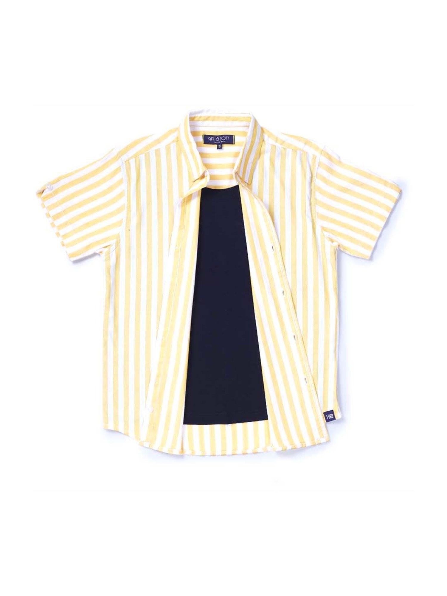 Gini & Jony Kids Yellow & White Cotton Striped Shirt