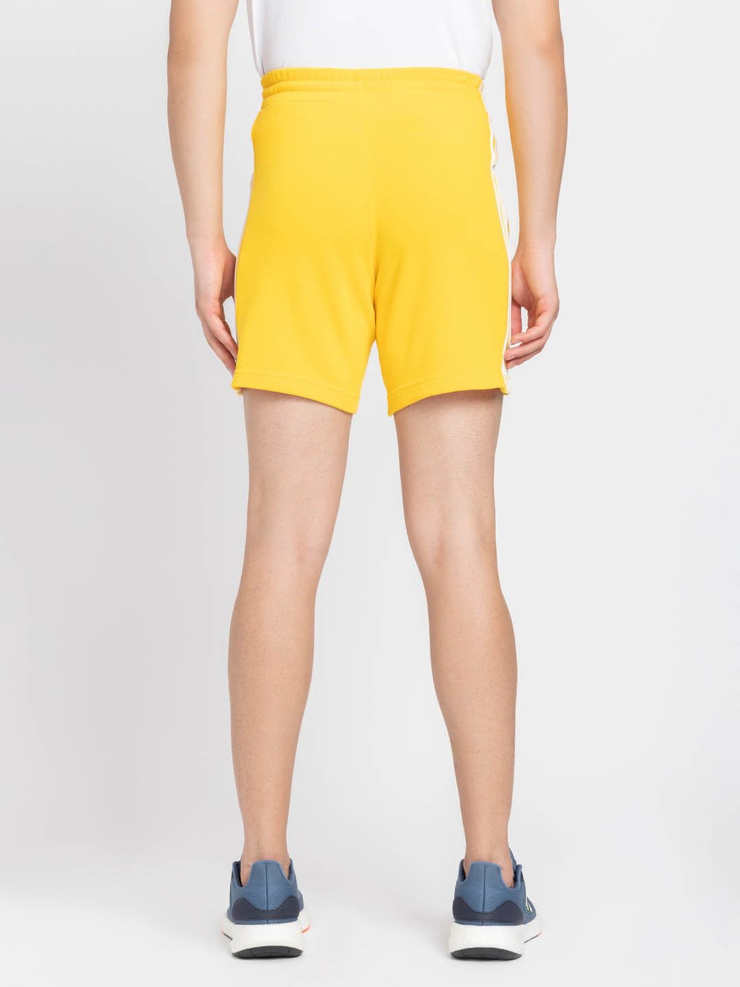 Adidas Yellow Regular Fit Striped Sports Shorts