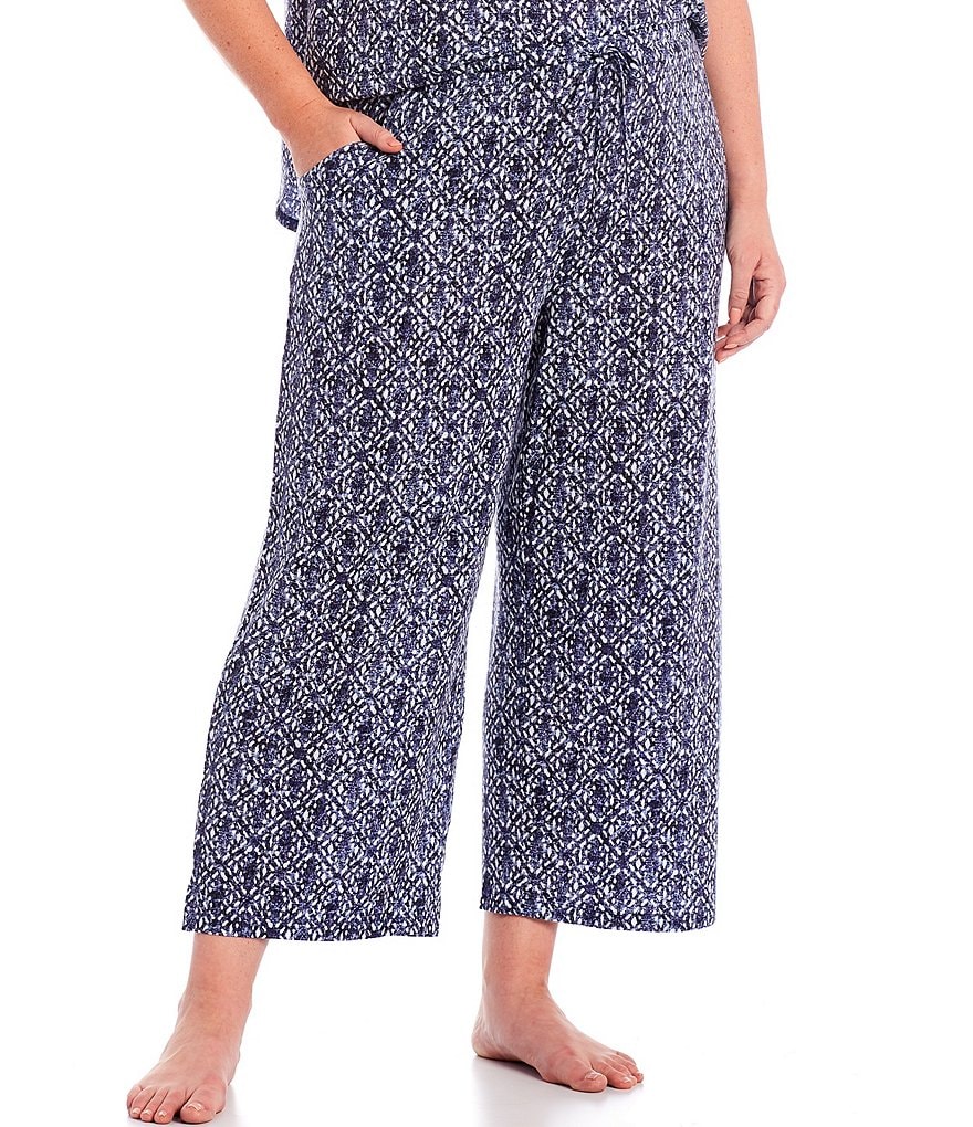 Nottibianche Plus Printed Jersey Knit Cropped Coordinating Sleep Pants
