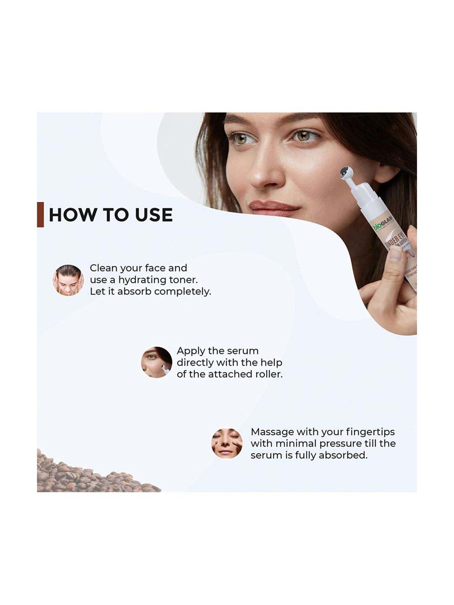 Cosmetofood Bioglam Under Eye Roll On Serum for Advance Dark Circles & Eye Puffiness Reducer - 15 ml