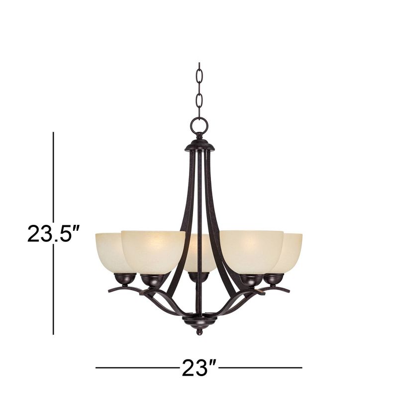 Regency Hill Bronze Pendant Chandelier 23" Wide Scrolling Arms Indian Scavo Glass 5-Light Fixture Dining Room House Foyer Kitchen