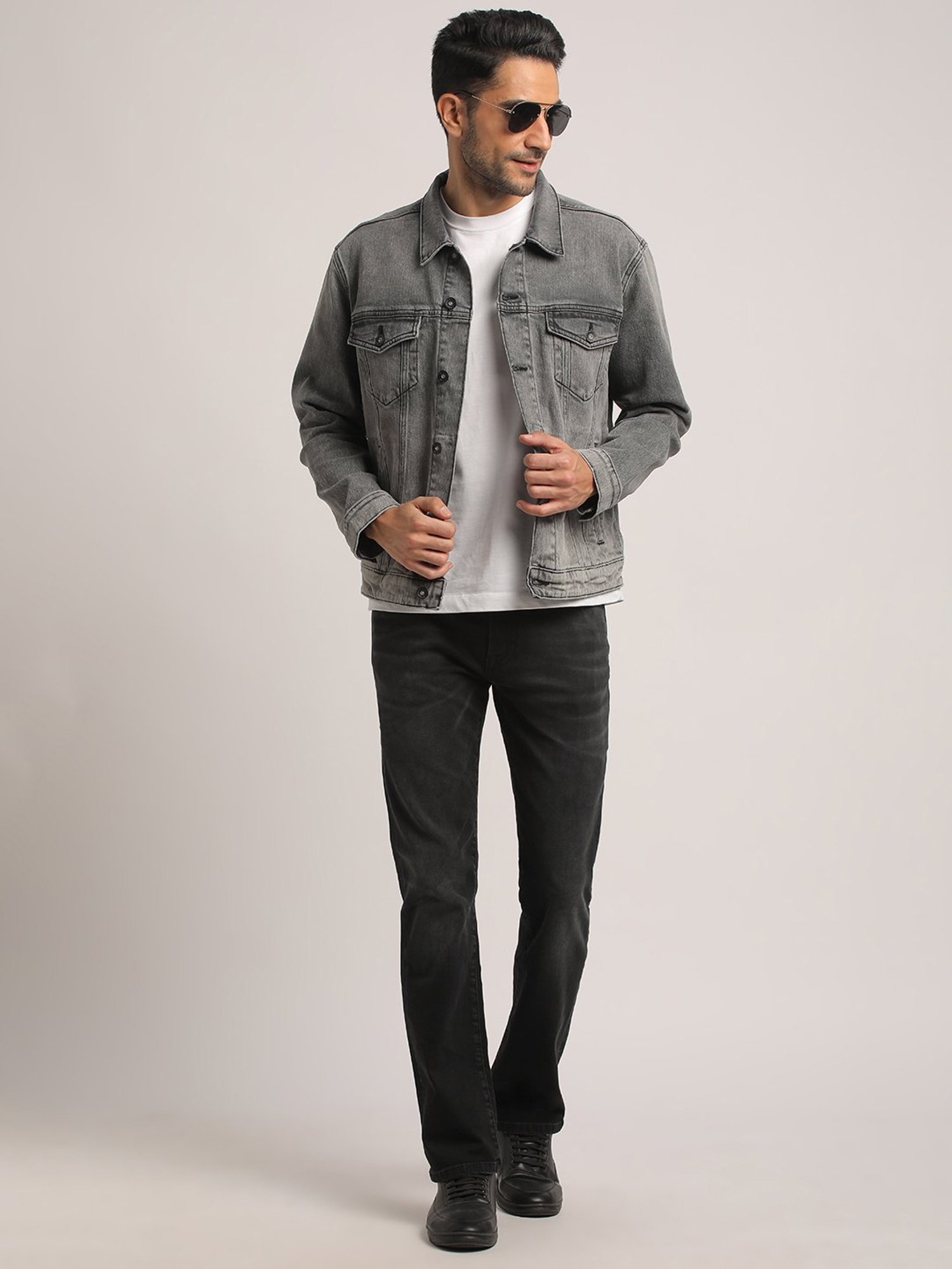 EVERBLUE Grey Regular Fit Denim Jacket