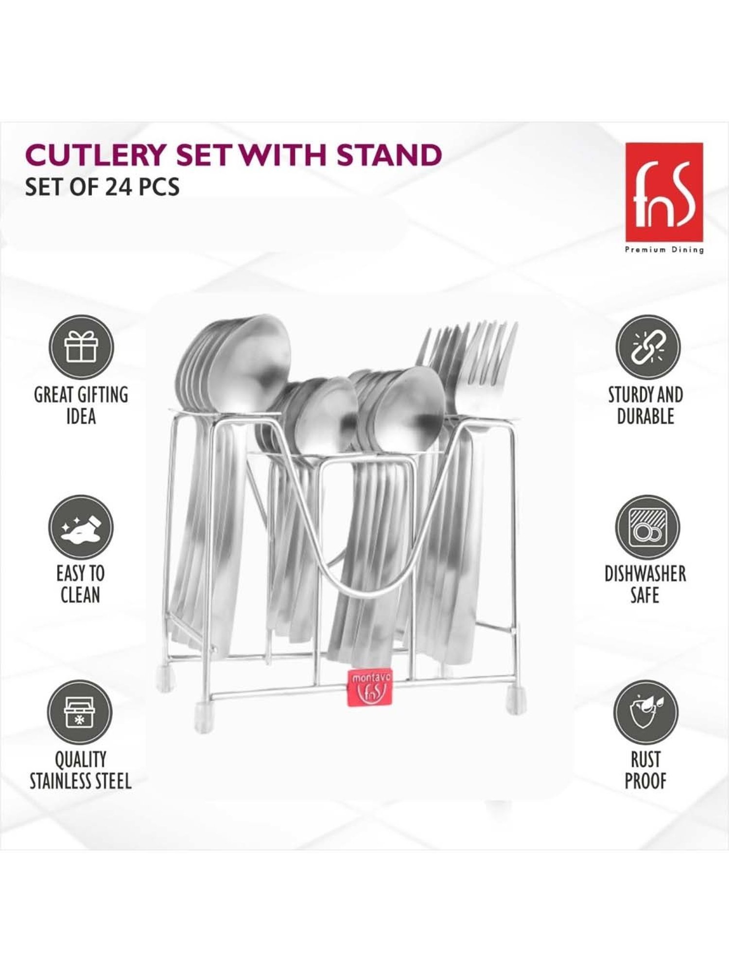 FnS Casper Silver Stainless Steel Cutlery - Set of 24