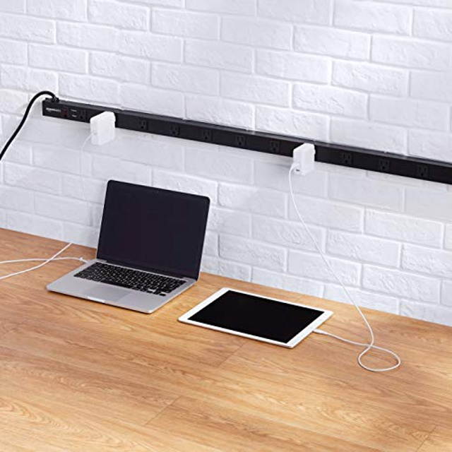 Basics Heavy Duty Metal Surge Protector Power Strip with Mounting Brackets - 12-Outlet, 600-Joule (15A On/Off Circuit Breaker)