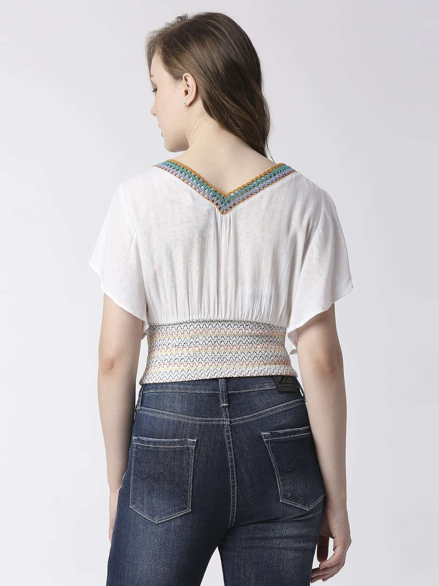 Pepe Jeans White Self Pattern Top