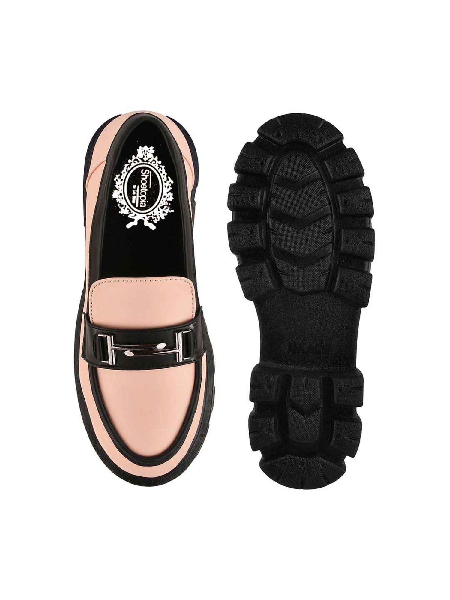 Shoetopia Kids Peach & Black Casual Loafers