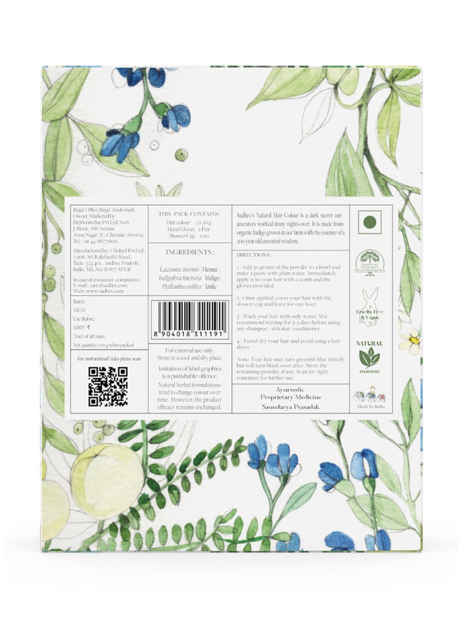 SADHEV Natural Hair Colour Single Process - 100 gm