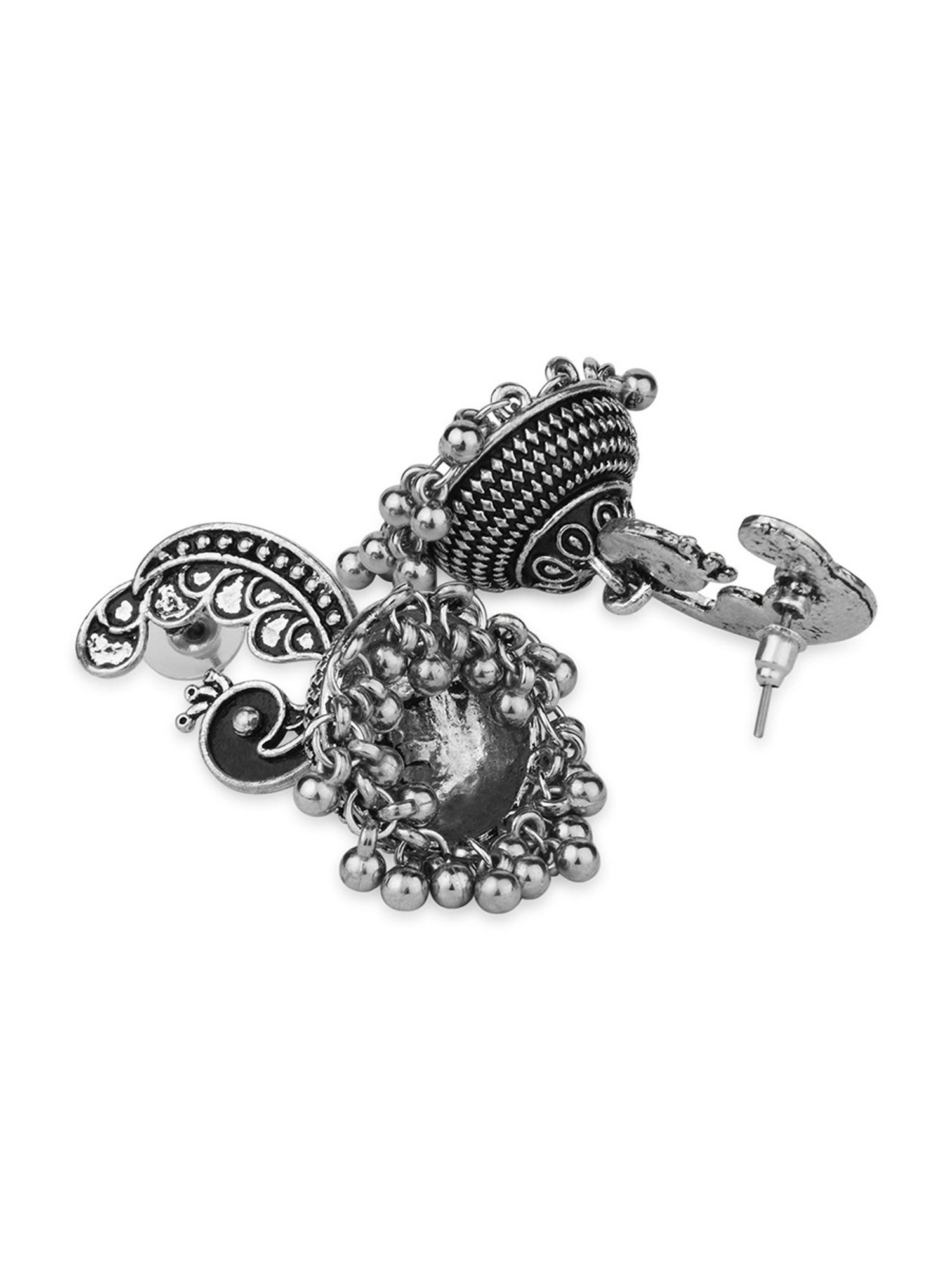 Fida Peacock Black Jhumki Earrings