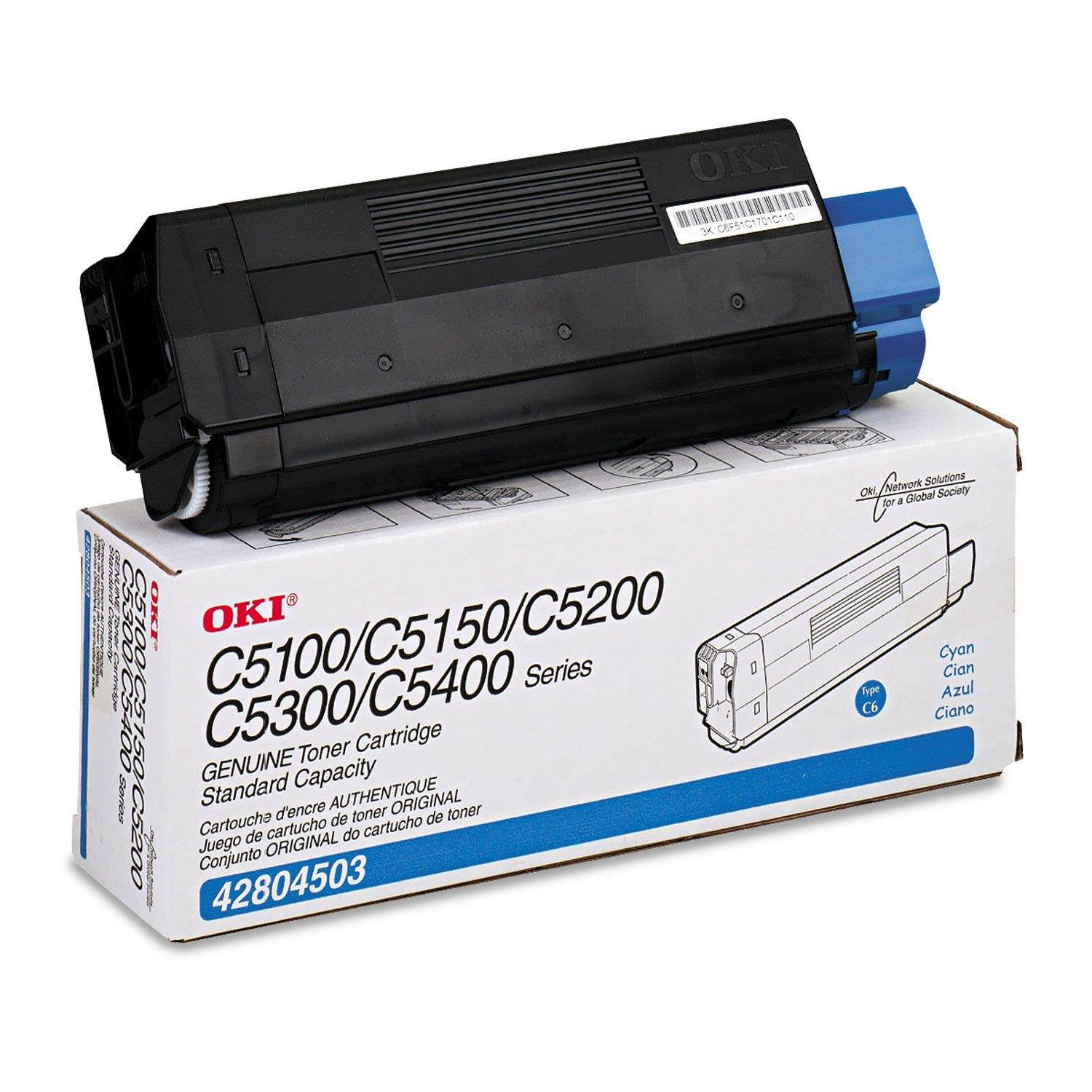 Okidata 42804503 Toner Cartridge, Laser, Type C6, 3000 Page Yield, Cyan