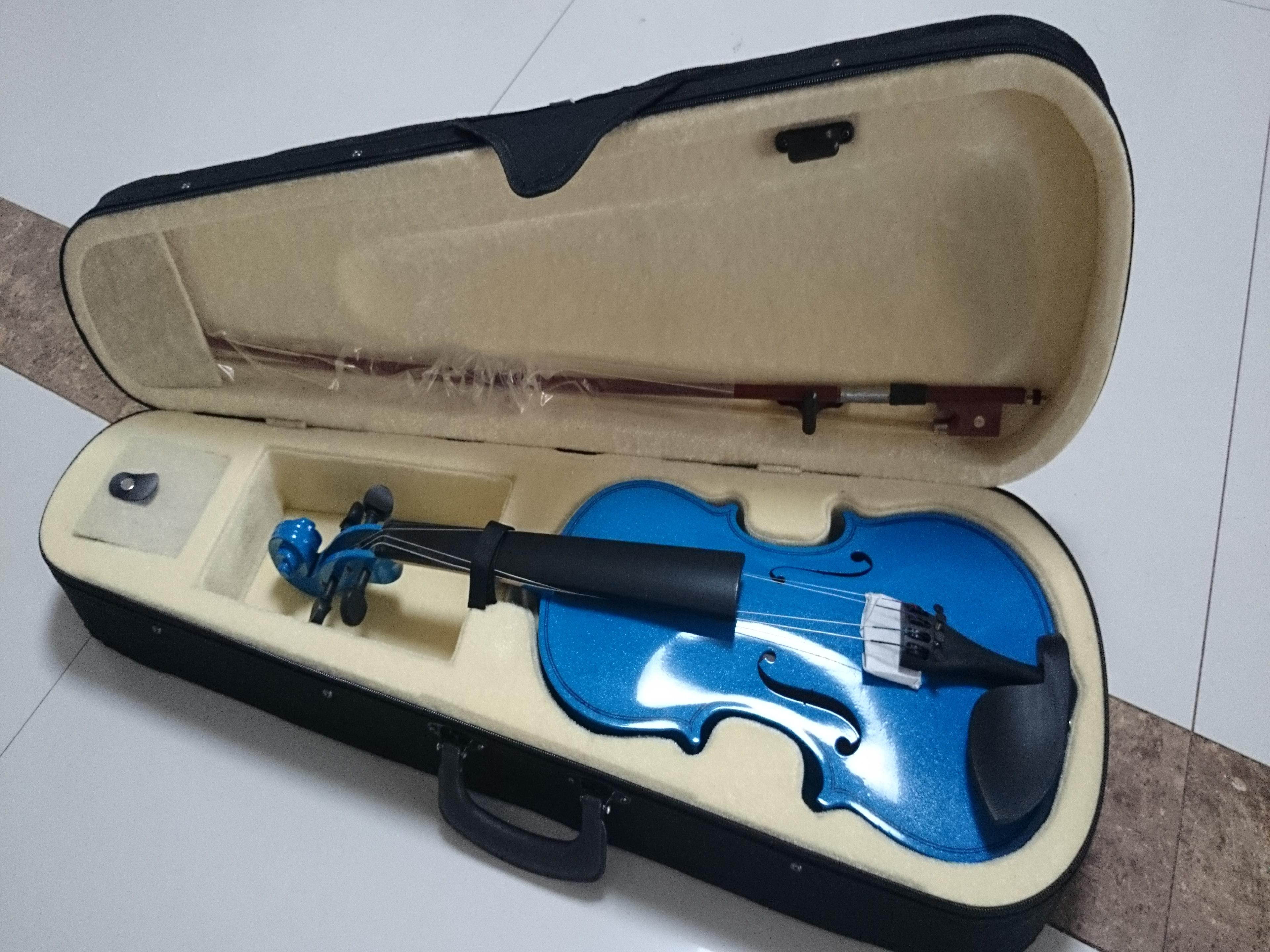 Student Acoustic Violin Full 1/8 Maple Spruce with Case Bow Rosin Blue Color