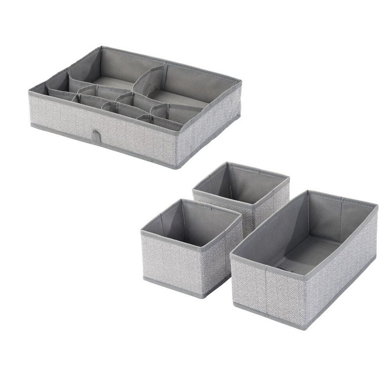 mDesign Fabric Child/Kids Drawer Organizer, 2 Sizes, Set of 2 - Gray Herringbone