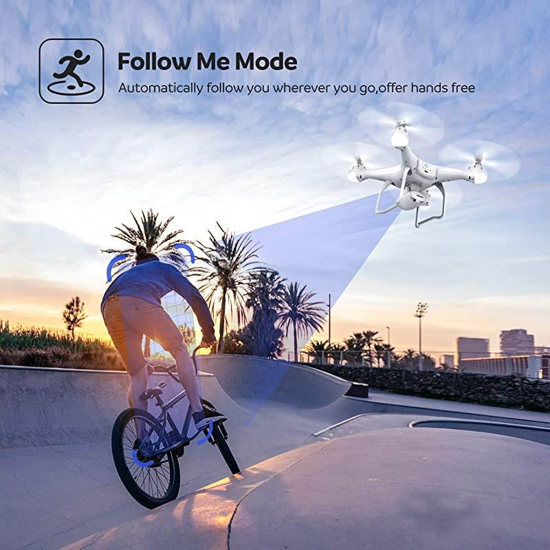 T25 GPS Drone, FPV RC Drone with Camera 1080P HD WiFi Live Video, Dual GPS Return Home, Quadcopter with Adjustable Wide-Angle Camera- Follow Me, Altitude Hold, Long Control Range, White