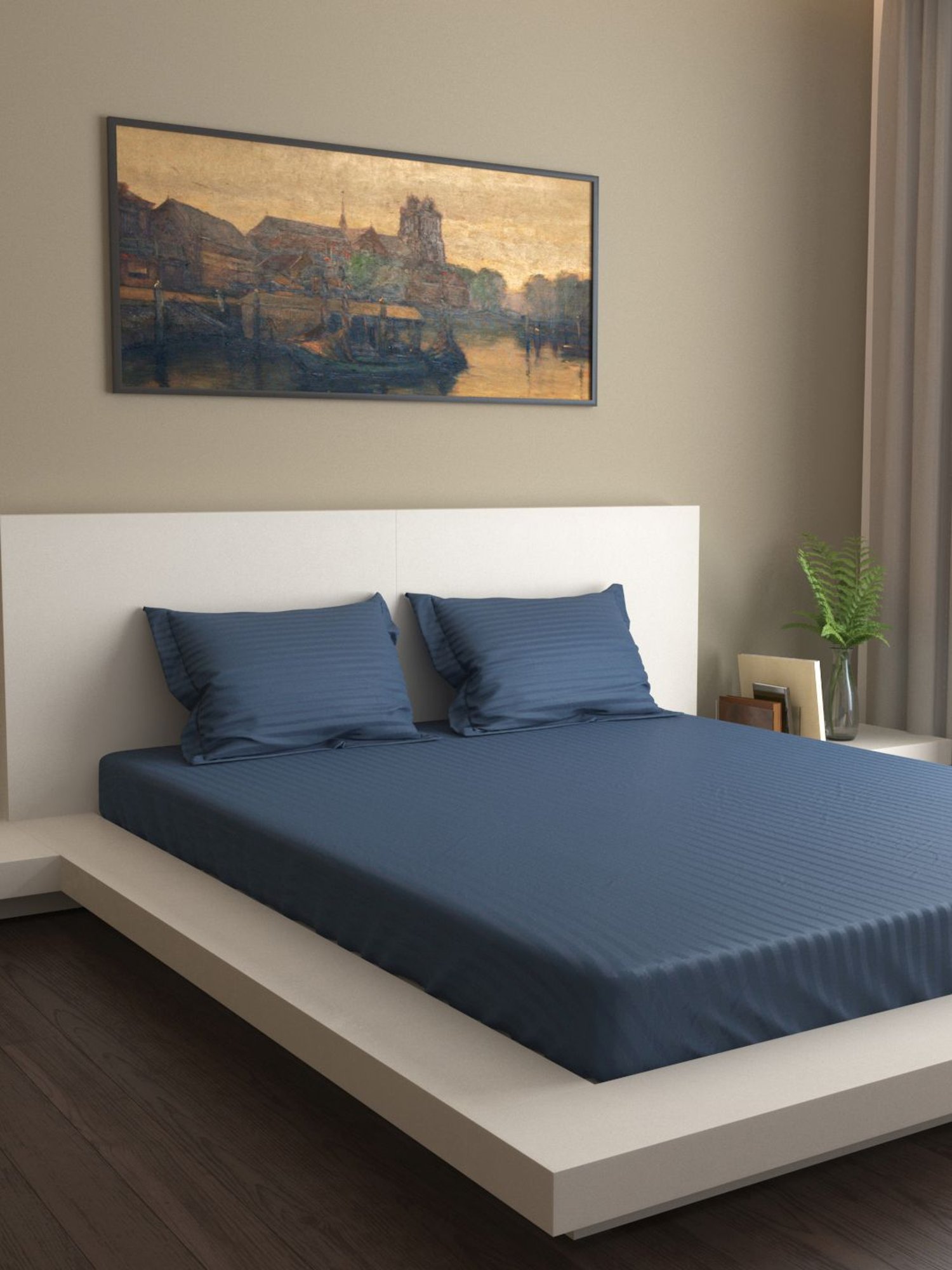 Mark Home Premium Stripes 400 TC Navy Bed Sheet Set