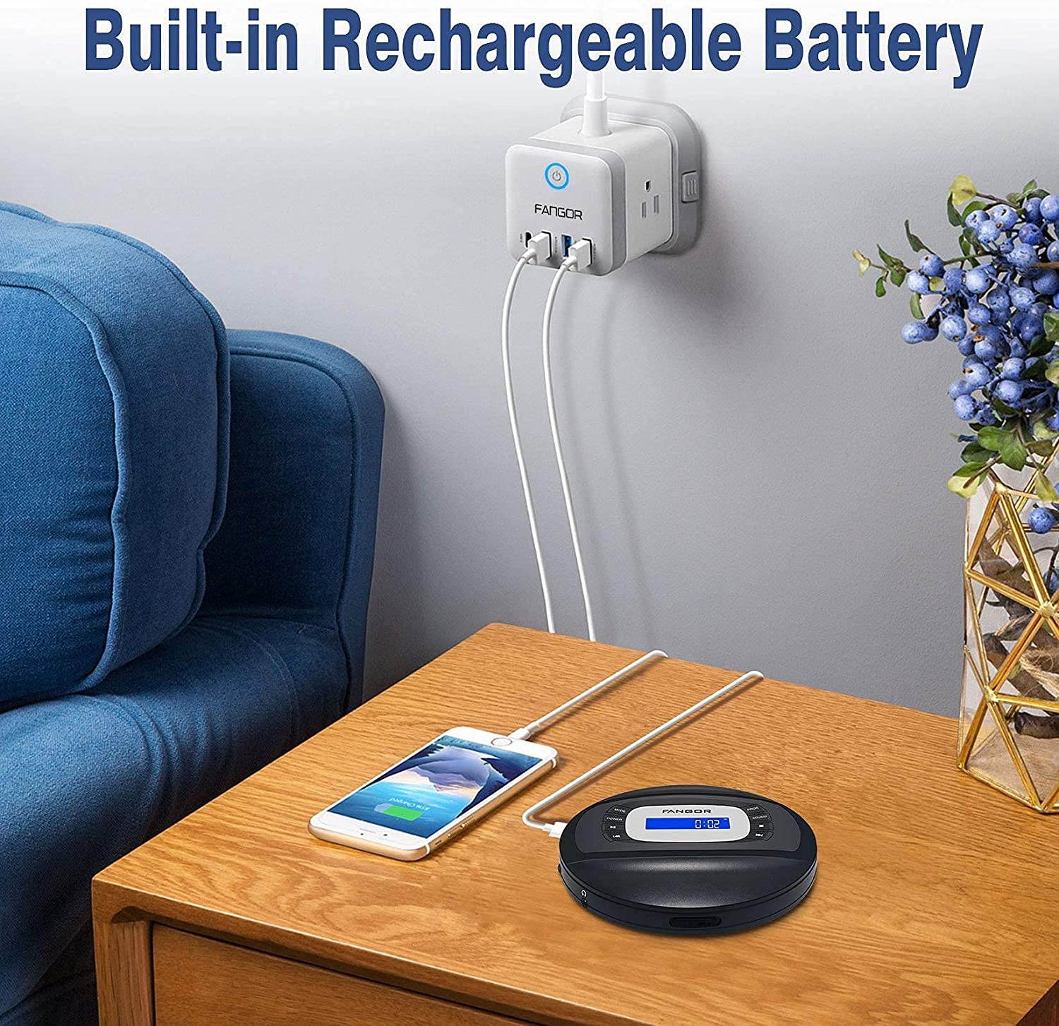 CD Player with Bluetooth Portable CD Player with Headphone, FANGOR Compact Rechargeable CD Player with Anti-Skip/Shock Protection Small CD Walkman for Kids Car and Travel 2021 Upgrade