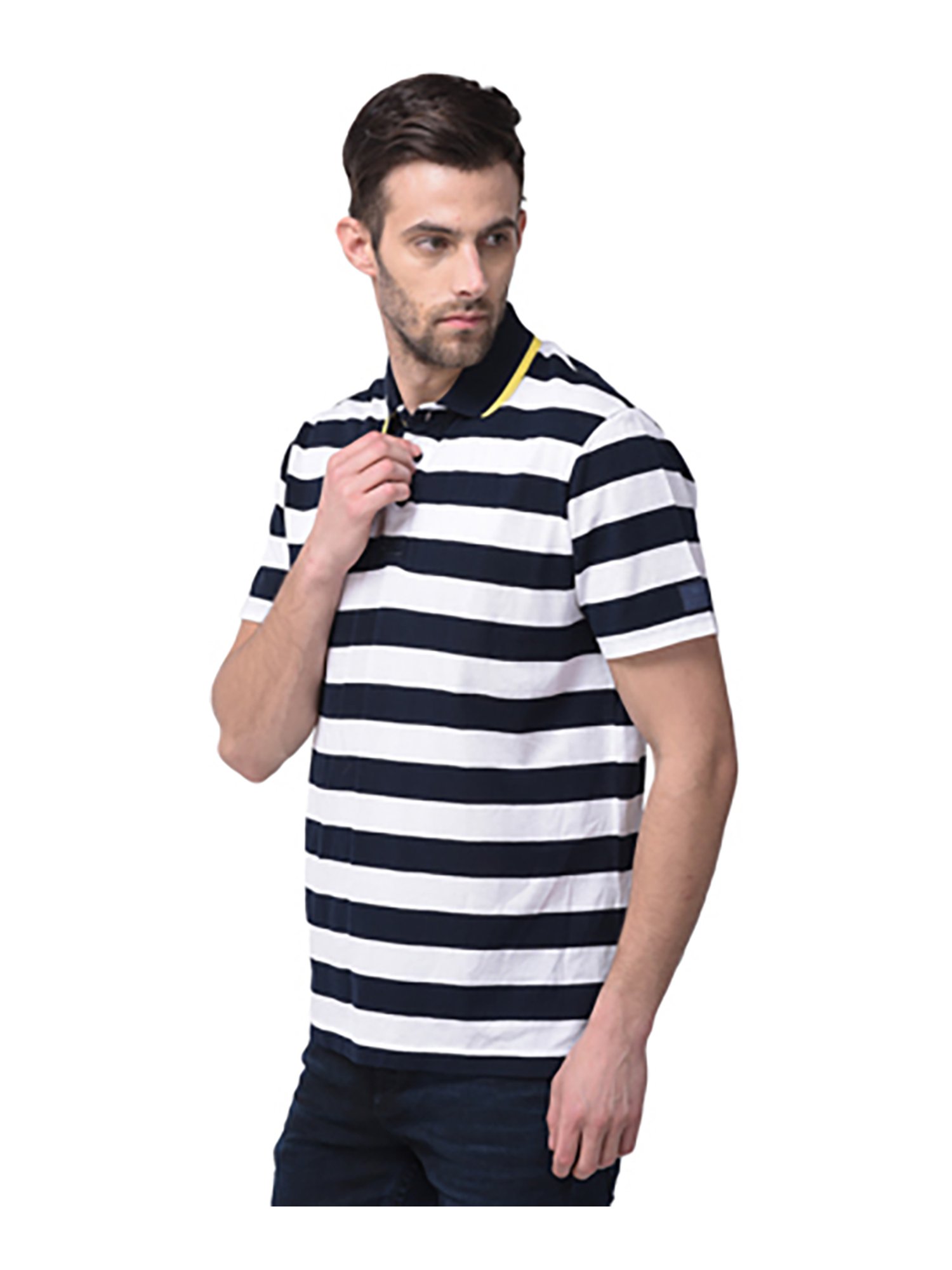Woods Navy & White Striped Polo T-Shirt