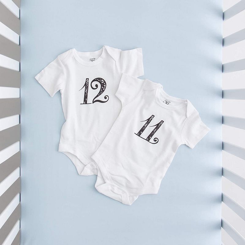 JumpOff Jo Baby Milestone Onesies, 12 Bodysuit Set for Photo Memories, Seize The Moments, Numbers