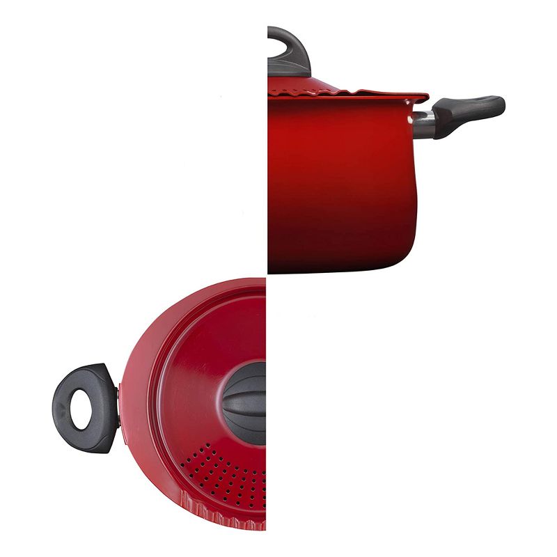 Bialetti 7550 2 In 1 Nonstick Aluminum 5 Quart Oval Shaped Kitchen Pasta Pot with Lockable Strainer Lid and Heat Resistant Handles, Red