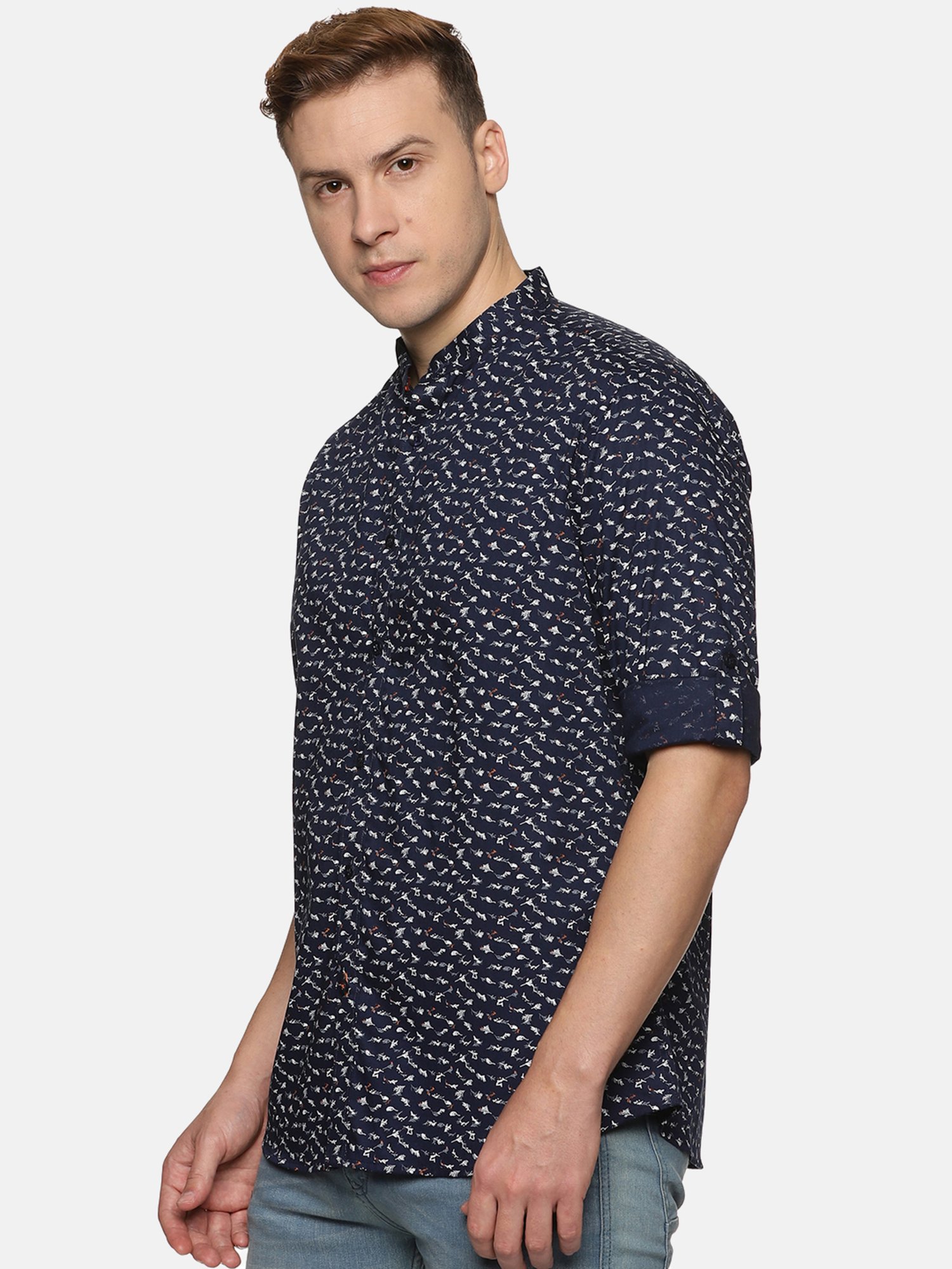 Don Vino Navy Slim Fit Printed Shirt