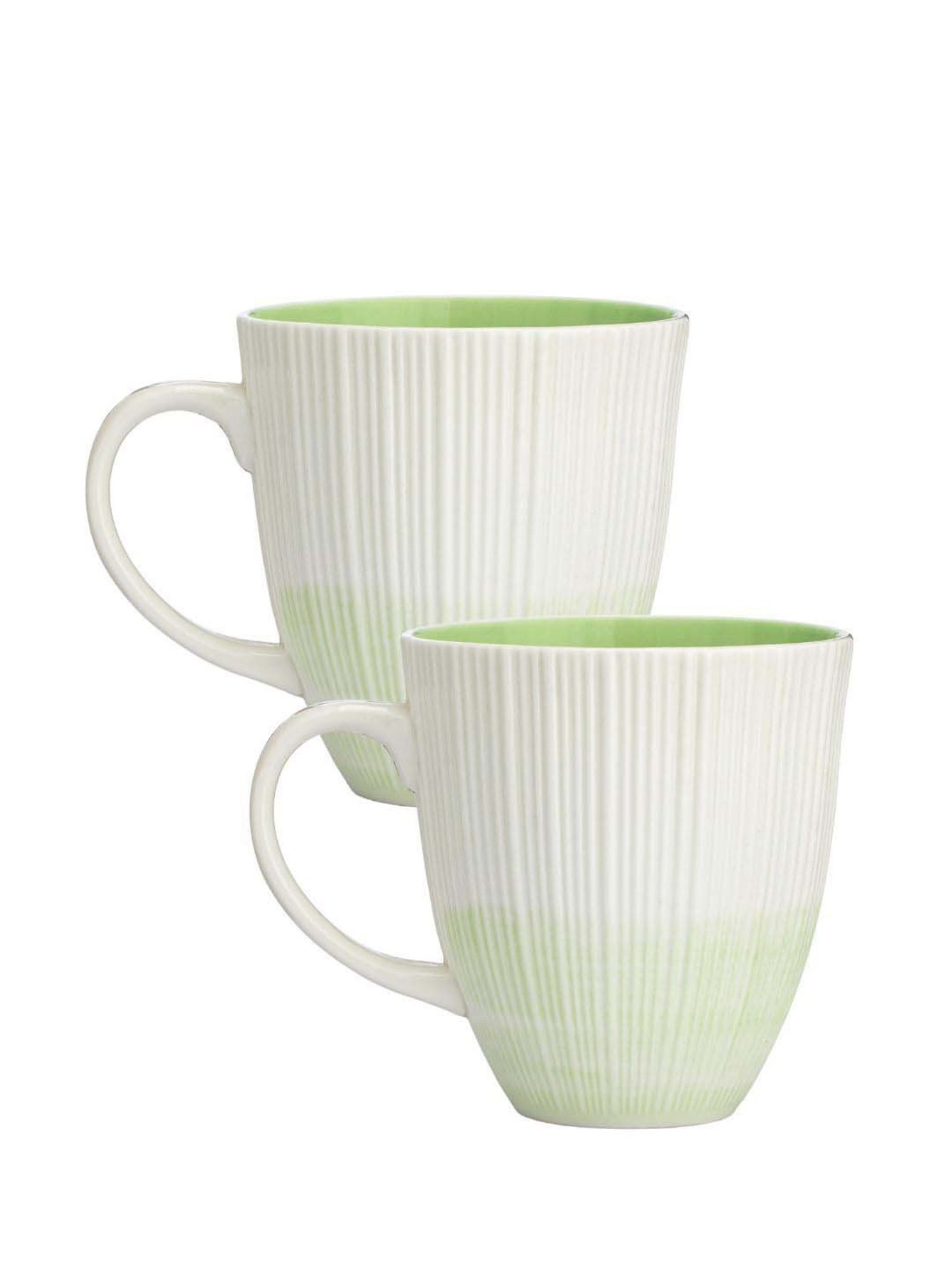 Clay Craft Vertis White & Green Ceramic Mug (0.35 L) - Set of 2