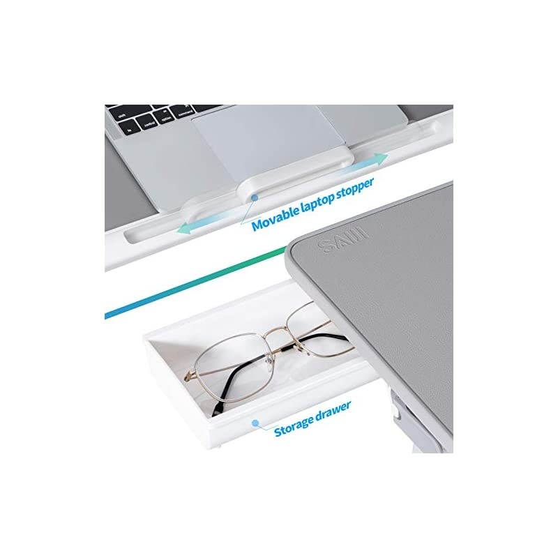 Laptop Bed Tray Table  Adjustable PVC Leather Laptop Bed Table Portable Standing Desk with Storage Drawer Foldable Lap Tablet Table for Sofa Couch Floor GrayLarge