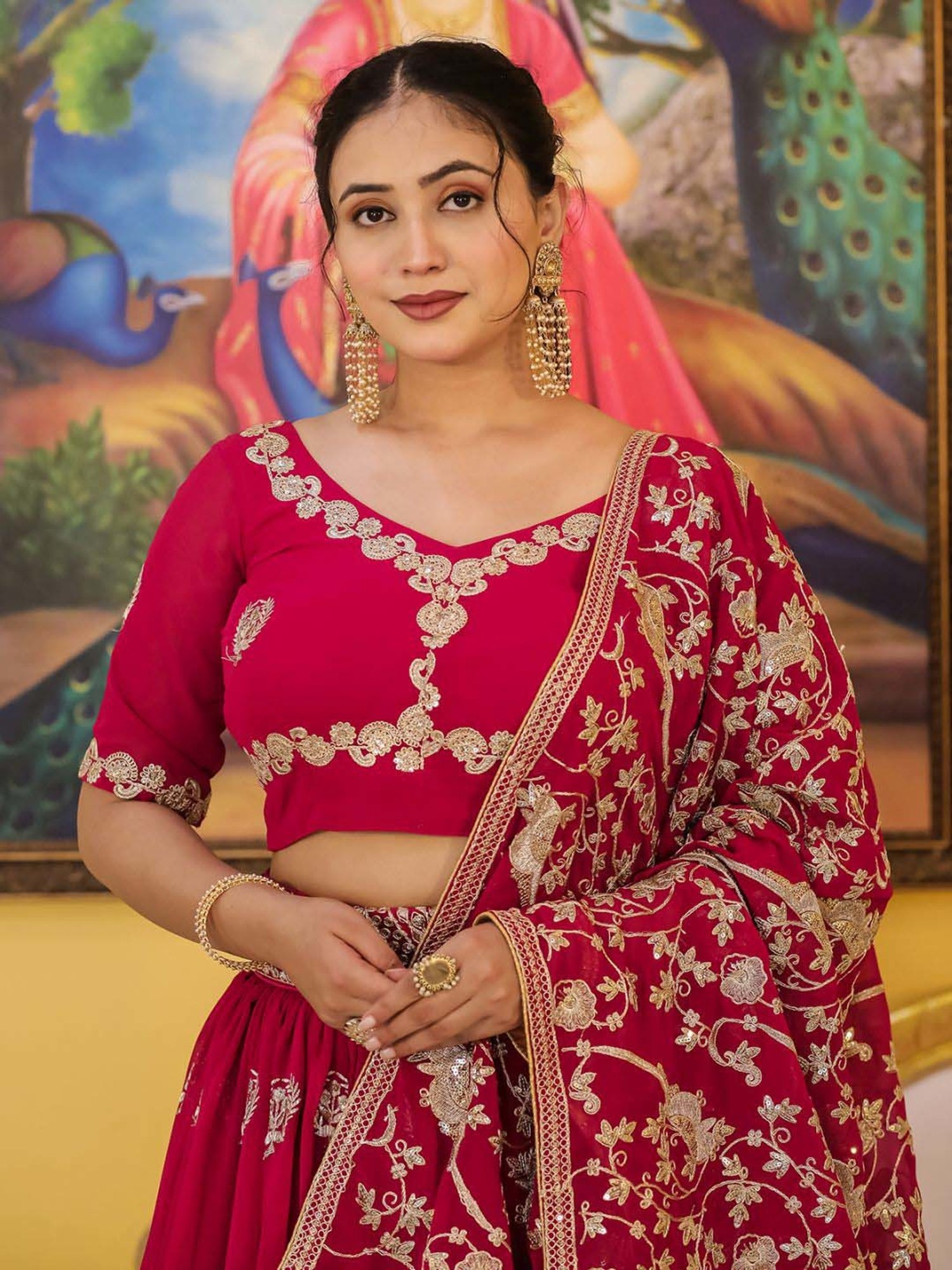 Odette Pink Embroidered Semi Stitched Lehenga Choli Set With Dupatta