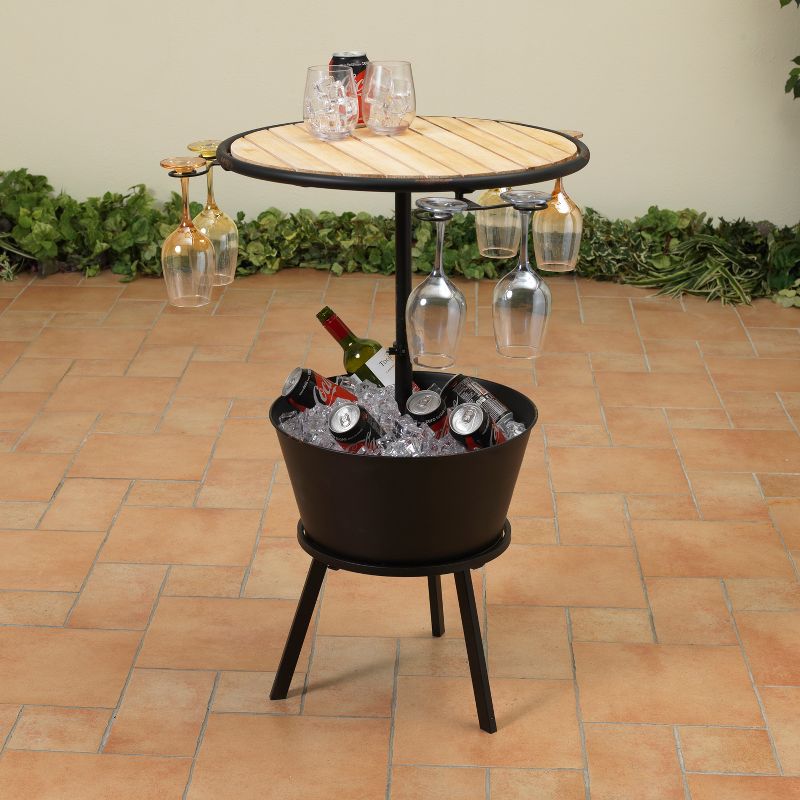 Gerson International 35.75-Inch High Metal and Wood Outdoor Wine Table with Ice Bucket