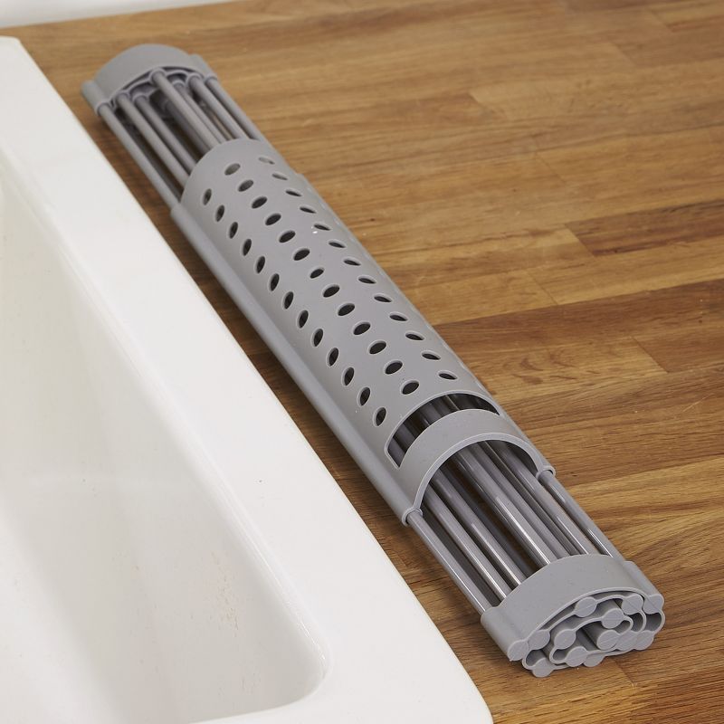 Lakeside Gray Roll-Up Silicone Over the Sink Dish Rack - Multifunction Kitchen Utensil