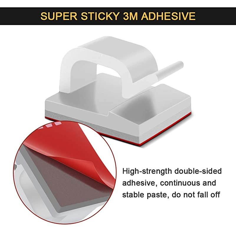 Self Adhesive Cable Clips Cable Management Wire Clip Cord Holder 100 Pack Model R White