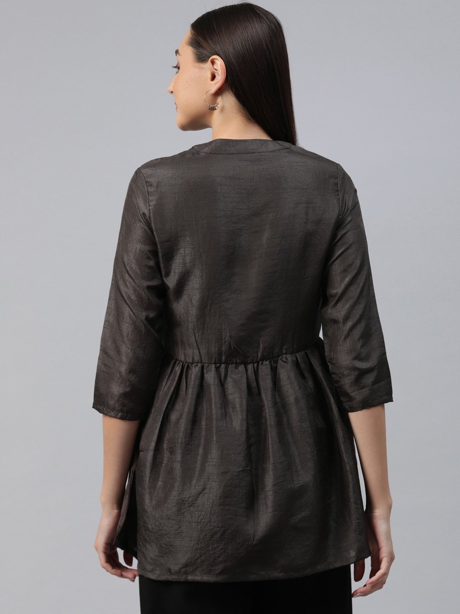 Cottinfab Brown Silk Regular Fit Top