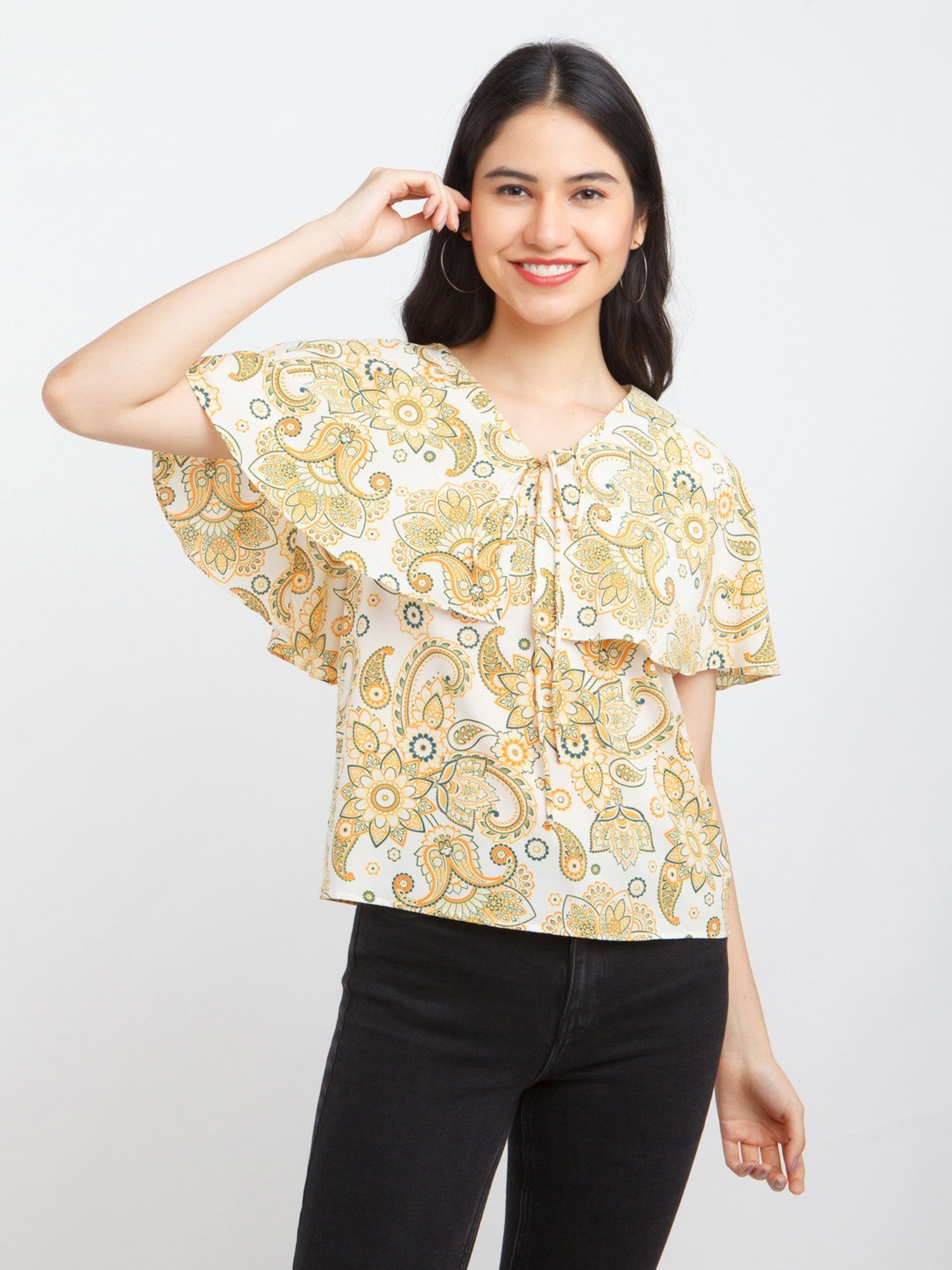 Zink London Yellow Printed Top