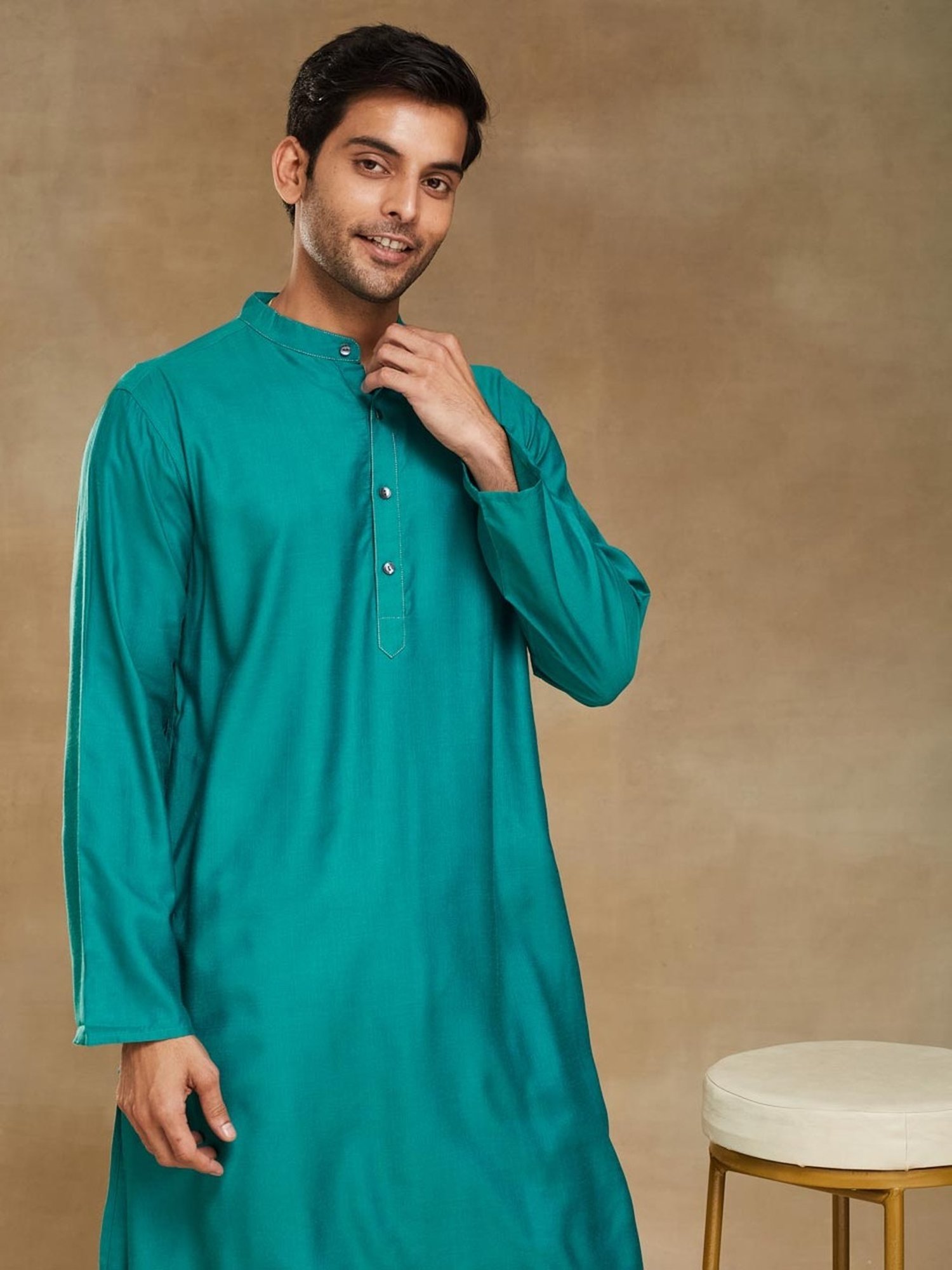 Fabindia Teal Comfort Fit Kurta